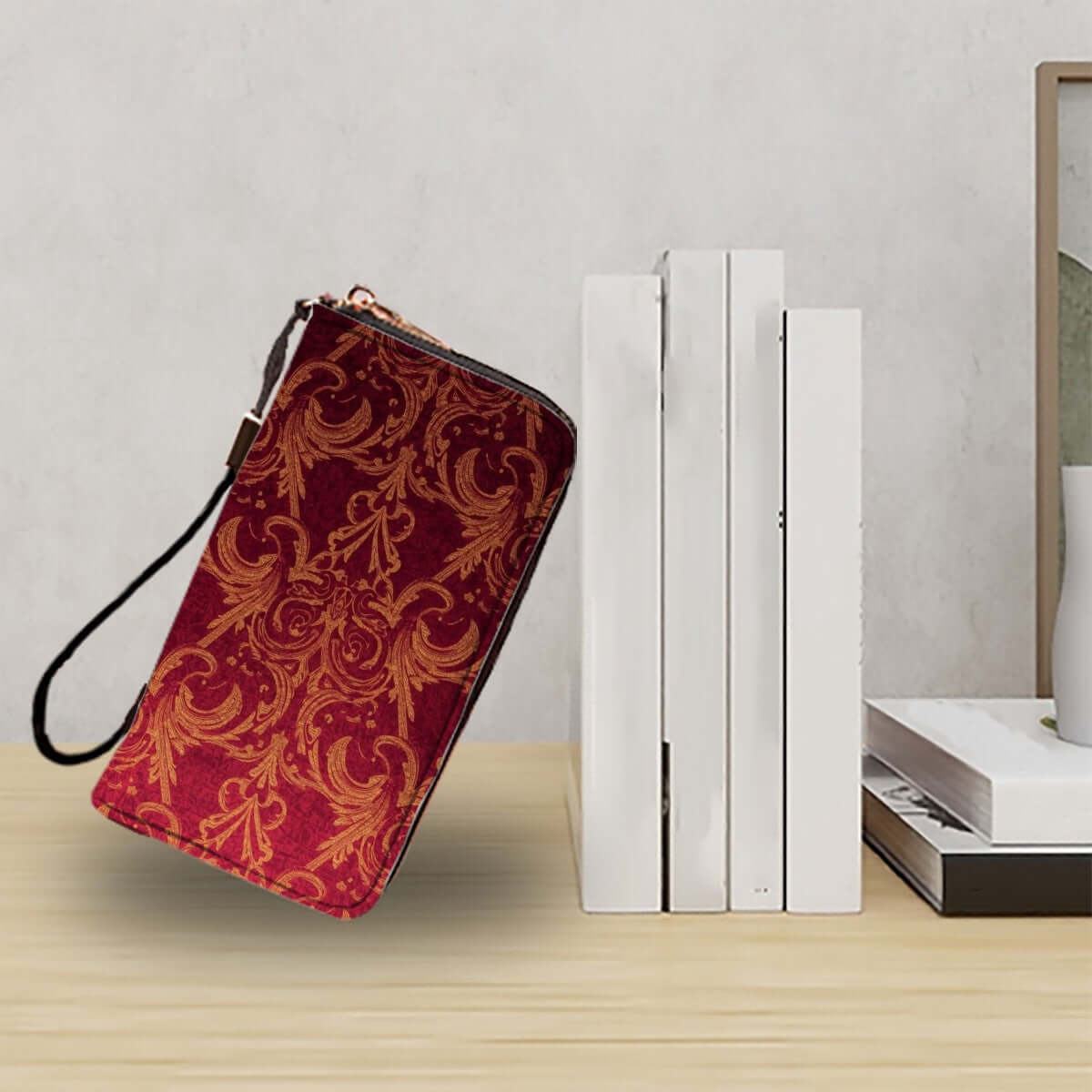 Clutch-Geldbörse für Damen aus PU mit doppelseitigem Druck, ideal für Bargeld und Karten. Aufbewahrungsbeutel-Set (2 Stück) inbegriffen.