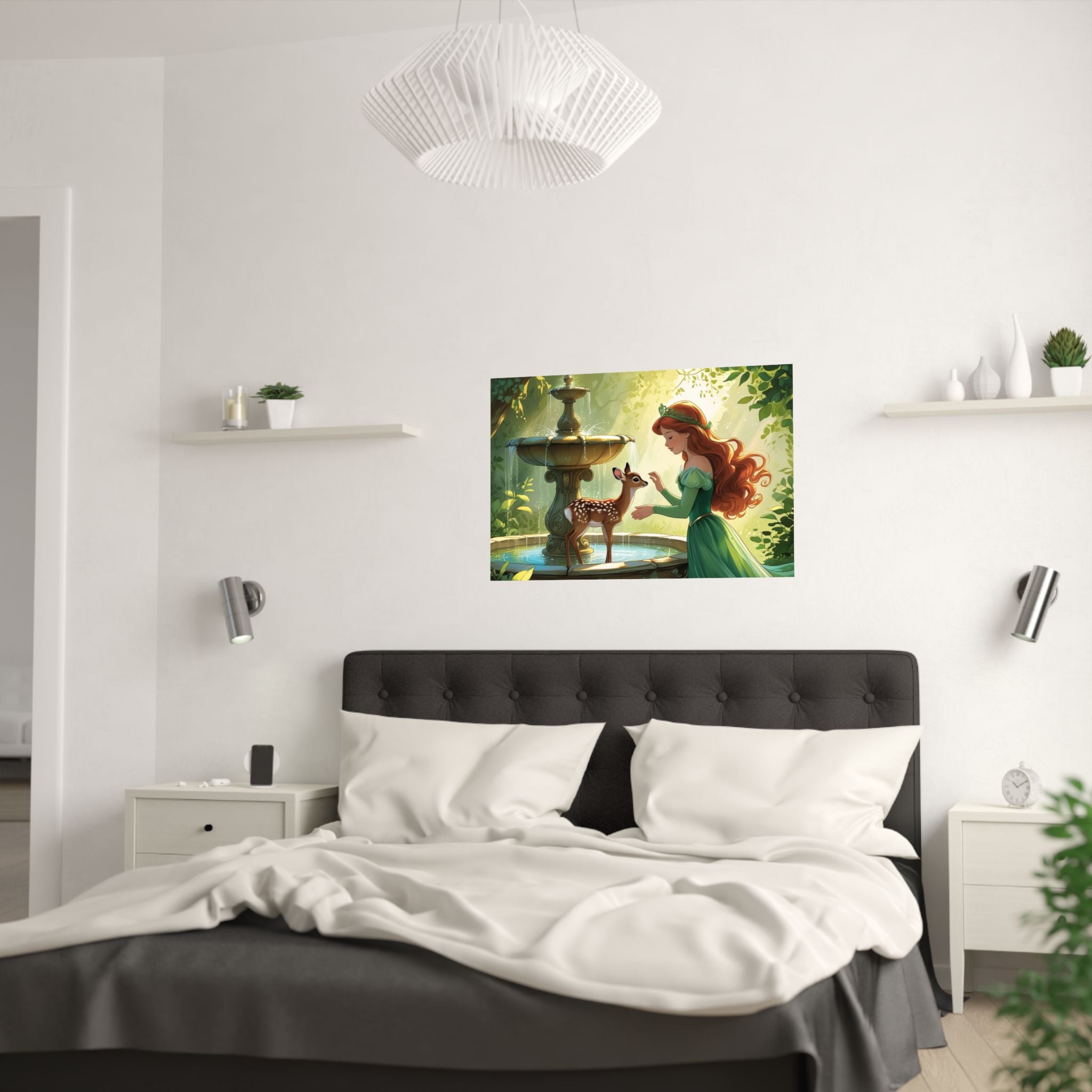 Zauberhafter Waldbrunnen Satin Posterdruck, Wunderliche Wandkunst