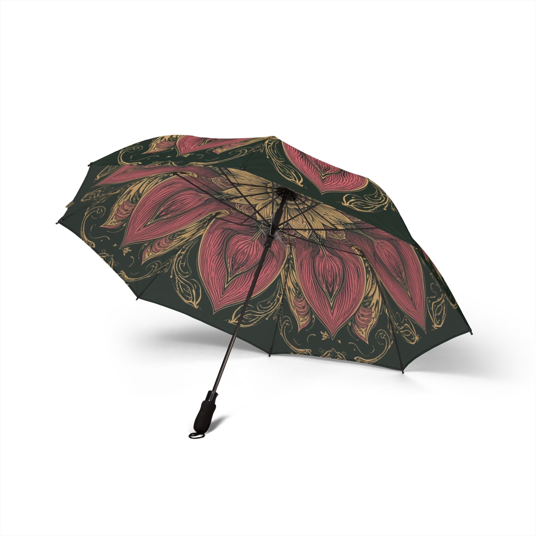 Schicker Regenschirm mit Blumenmuster – elegantes halbautomatisches Faltdesign