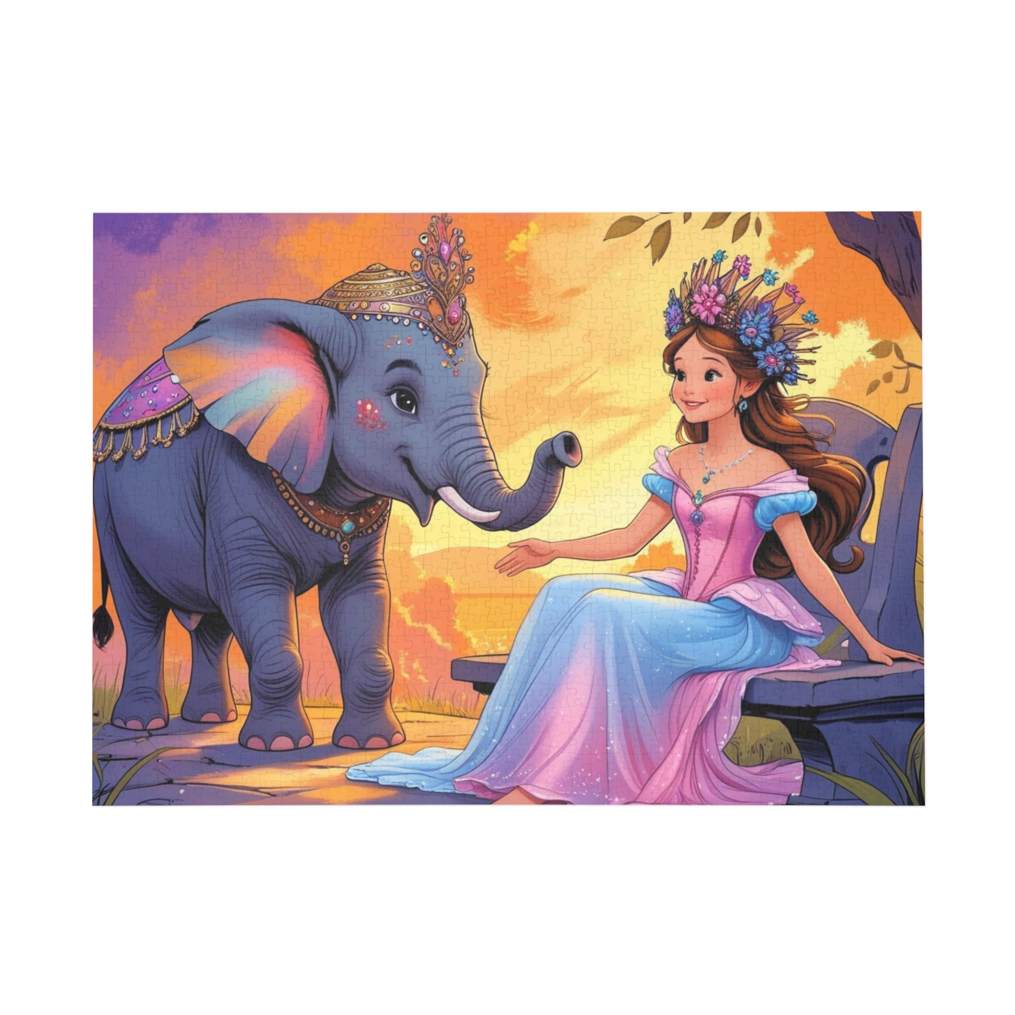 Magisches Elefantenpuzzle Magisches Elefantenpuzzle Blumenprinzessin mit ihren Elefanten