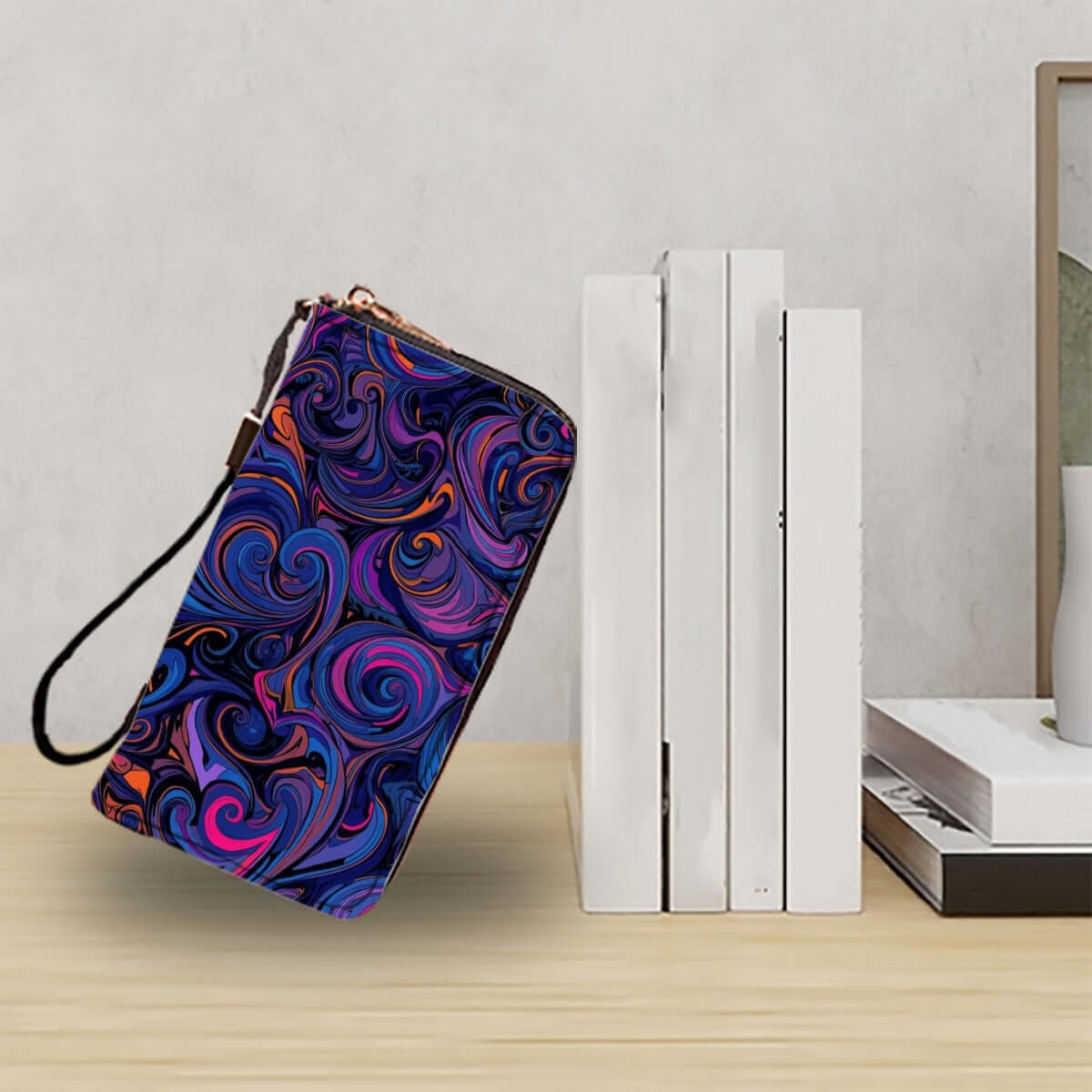 Clutch Wallet for Women with colorful swirl design, made of PU, featuring large capacity and multiple card slots, clutch-geldbörse für damen.