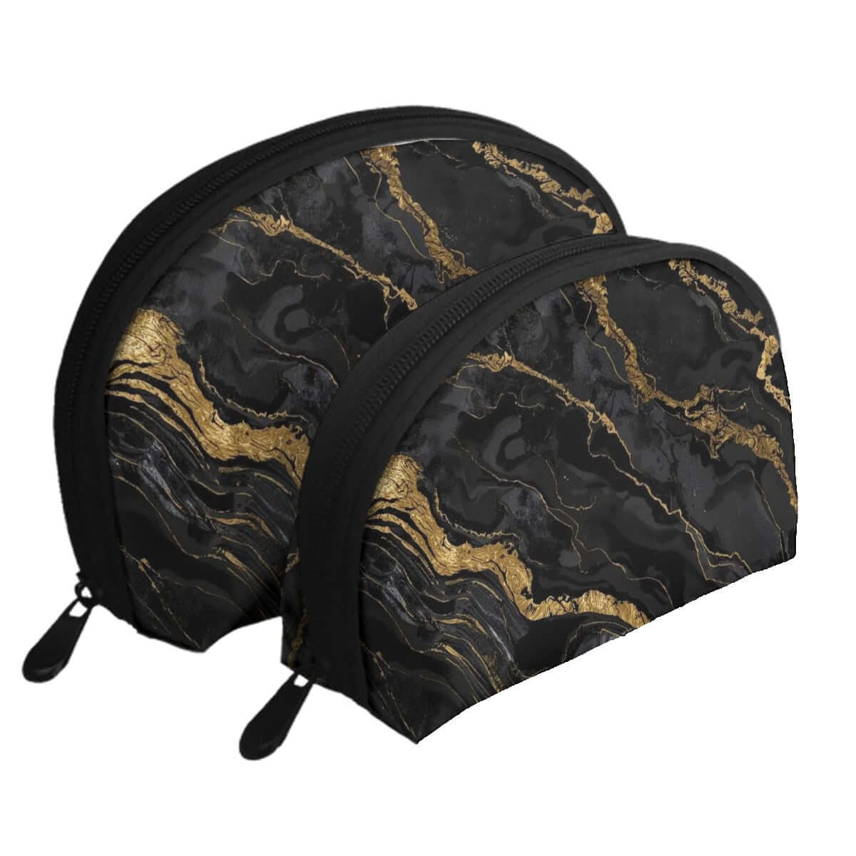 Aufbewahrungsbeutel-Set (2 Stück) in Schwarz und Gold mit Reißverschlüssen, aus Polyester, große und kleine Größe für vielseitige Aufbewahrung.