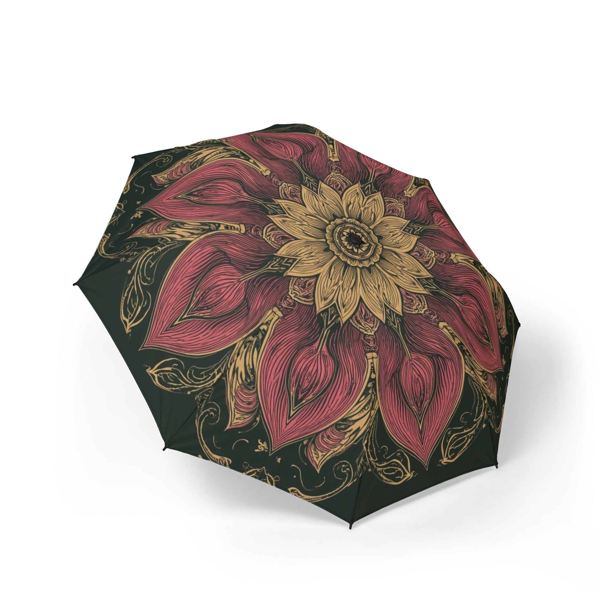 Schicker Regenschirm mit Blumenmuster – elegantes halbautomatisches Faltdesign