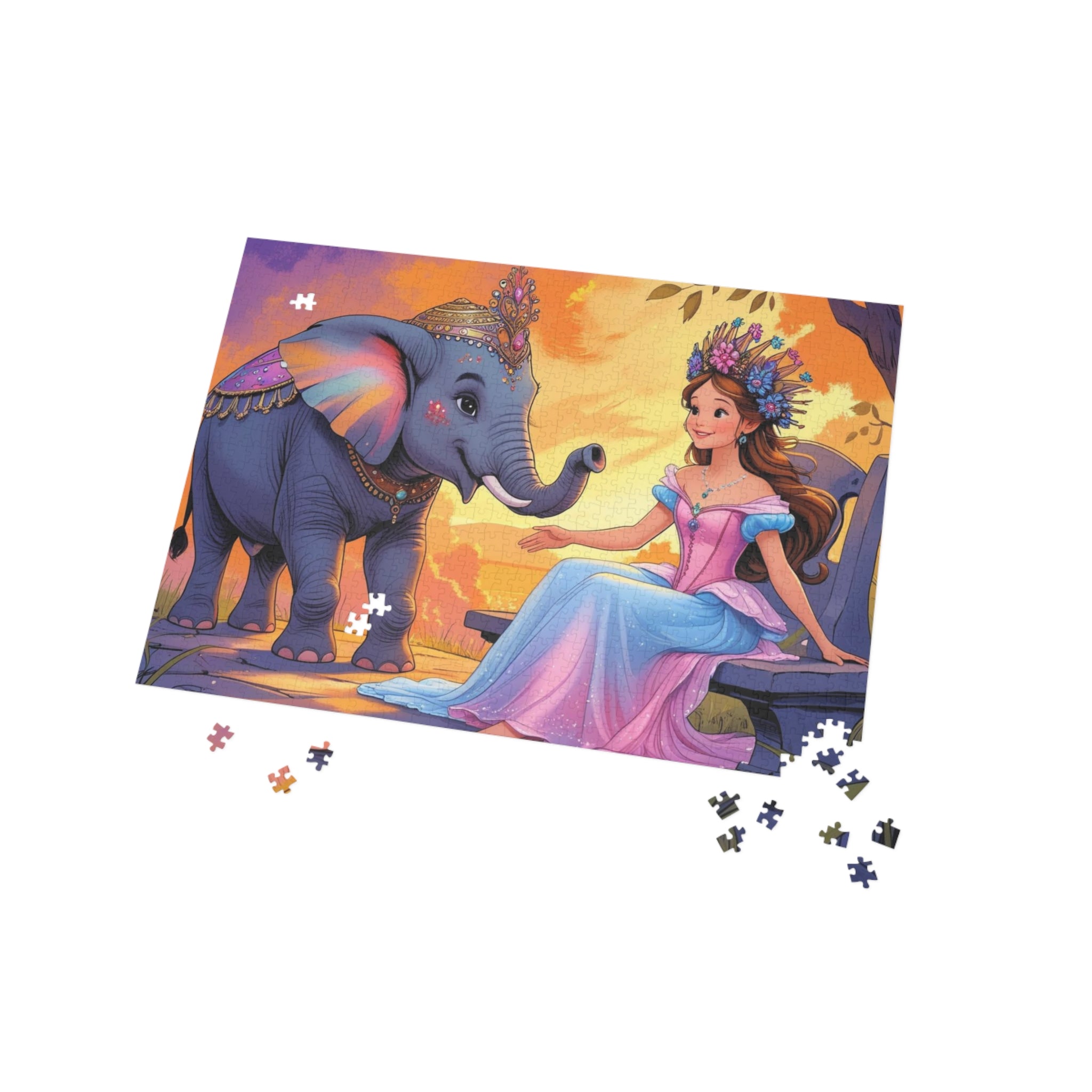 Magisches Elefantenpuzzle Blumenprinzessin mit ihren Elefanten