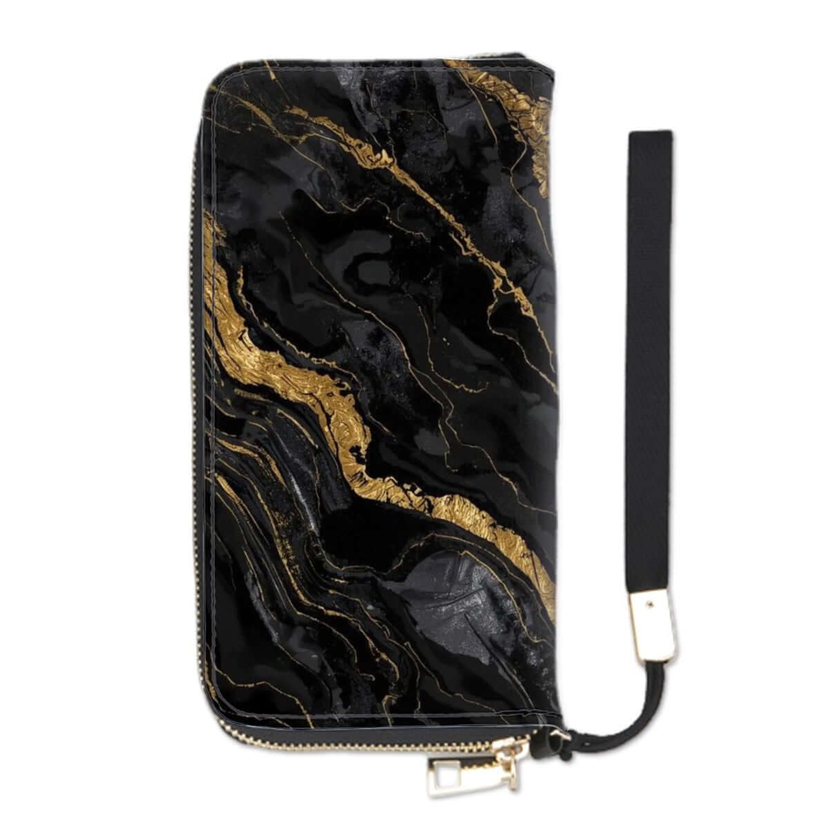 Elegant Clutch-Geldbörse für Damen aus PU mit schwarzem und goldenem Design, ausgestattet mit Aufbewahrungsbeutel-Set (2 Stück).