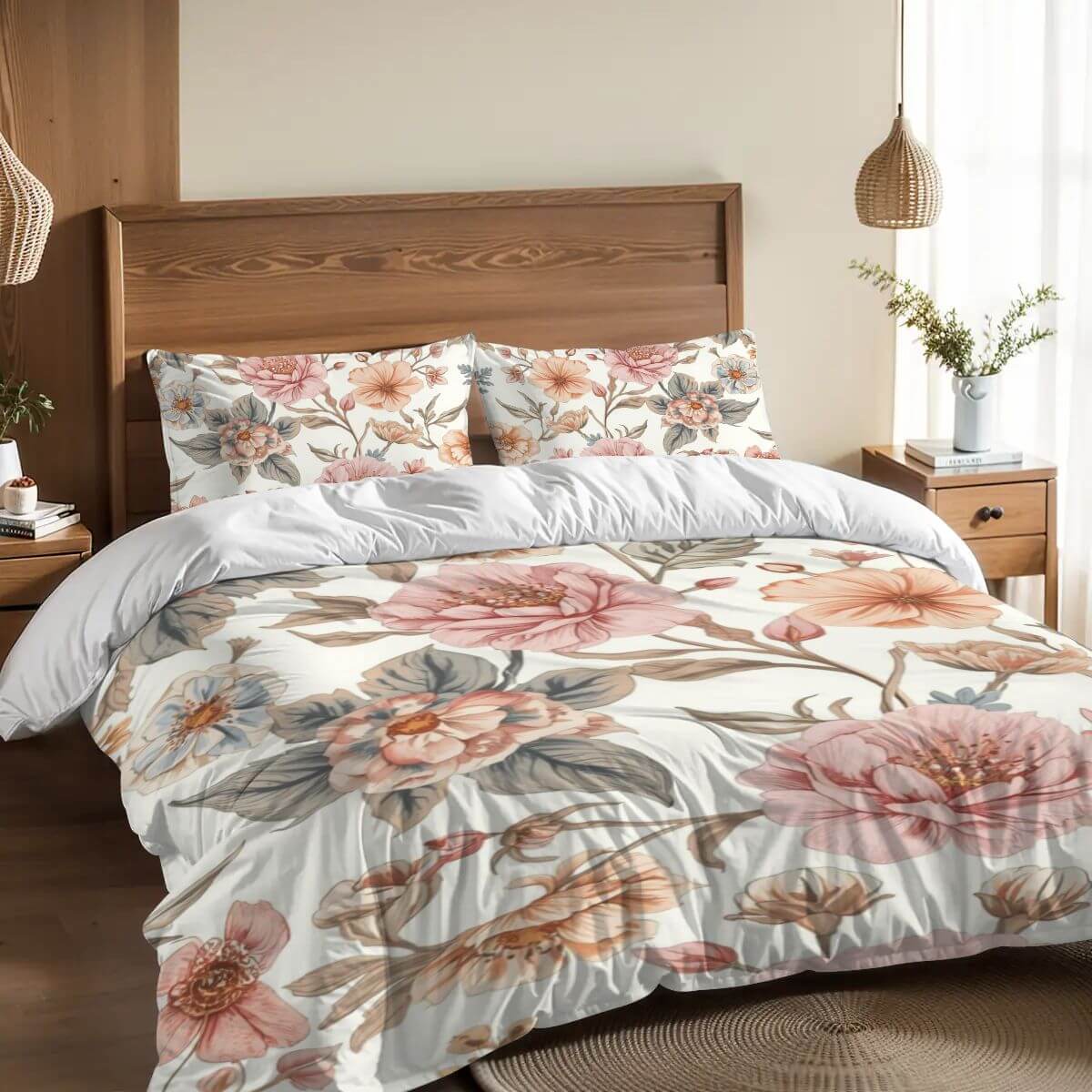 Floral komplettes Bettwäscheset aus 90GSM Polyester, atmungsaktiv und langlebig, passend für Bettbezug 80x90 und Kissenbezüge 30x20x20-2 Stück.