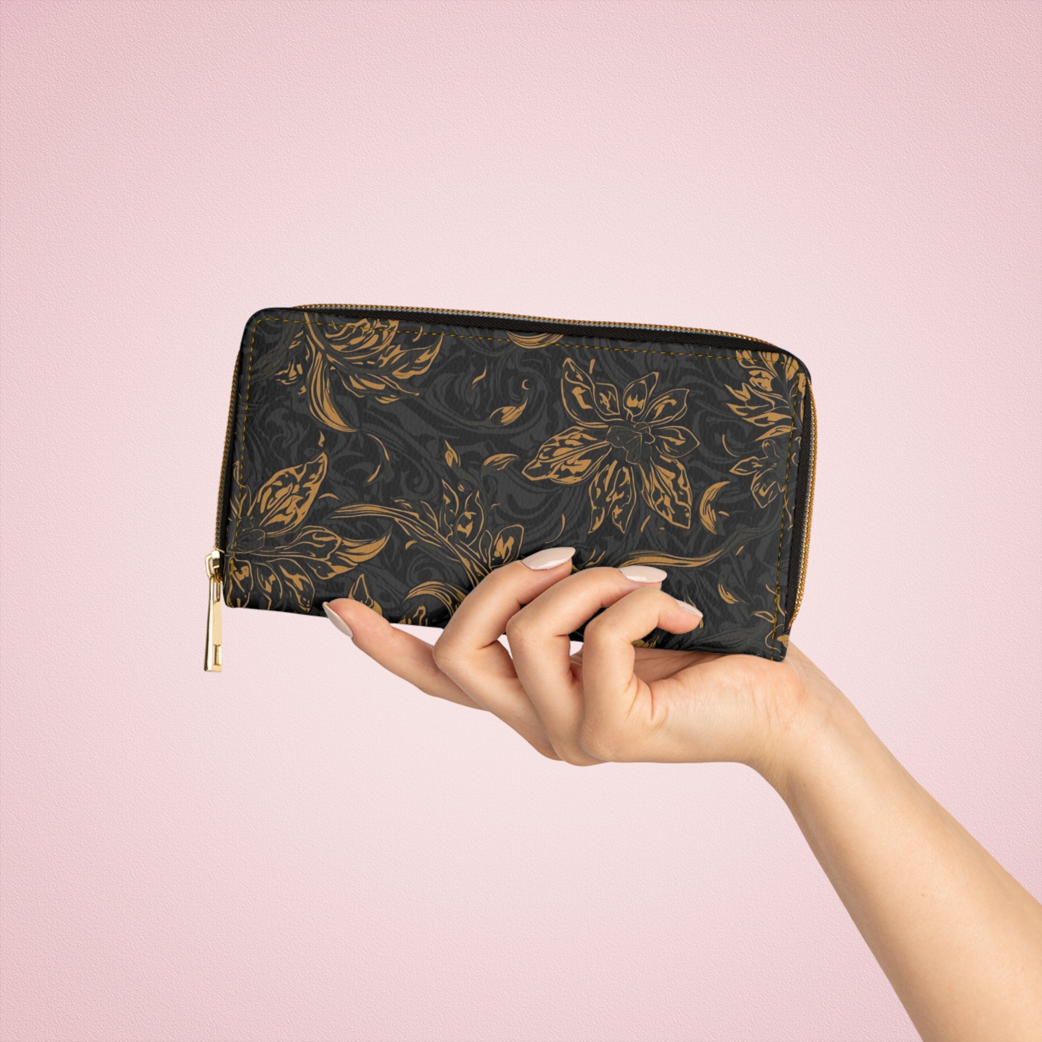 Elegantes Portemonnaie mit floralem Reißverschluss,