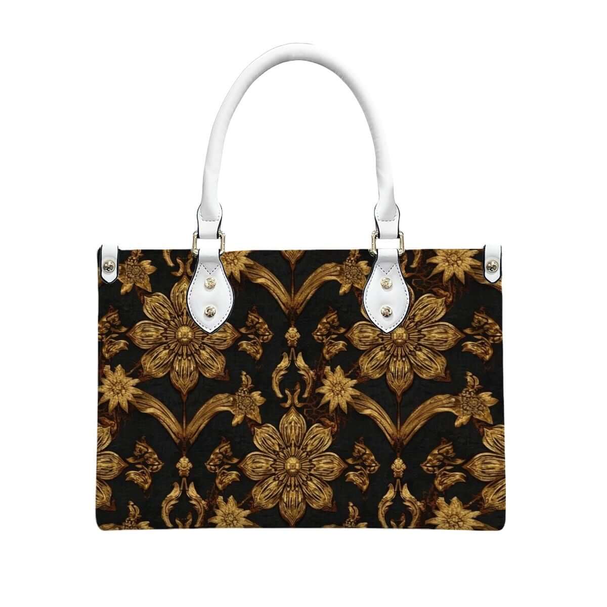 PU Tote Bag for Women with elegant floral design, white handles, UV printed high-quality PU material. Details für PU-Tragetasche für Damen ansehen.
