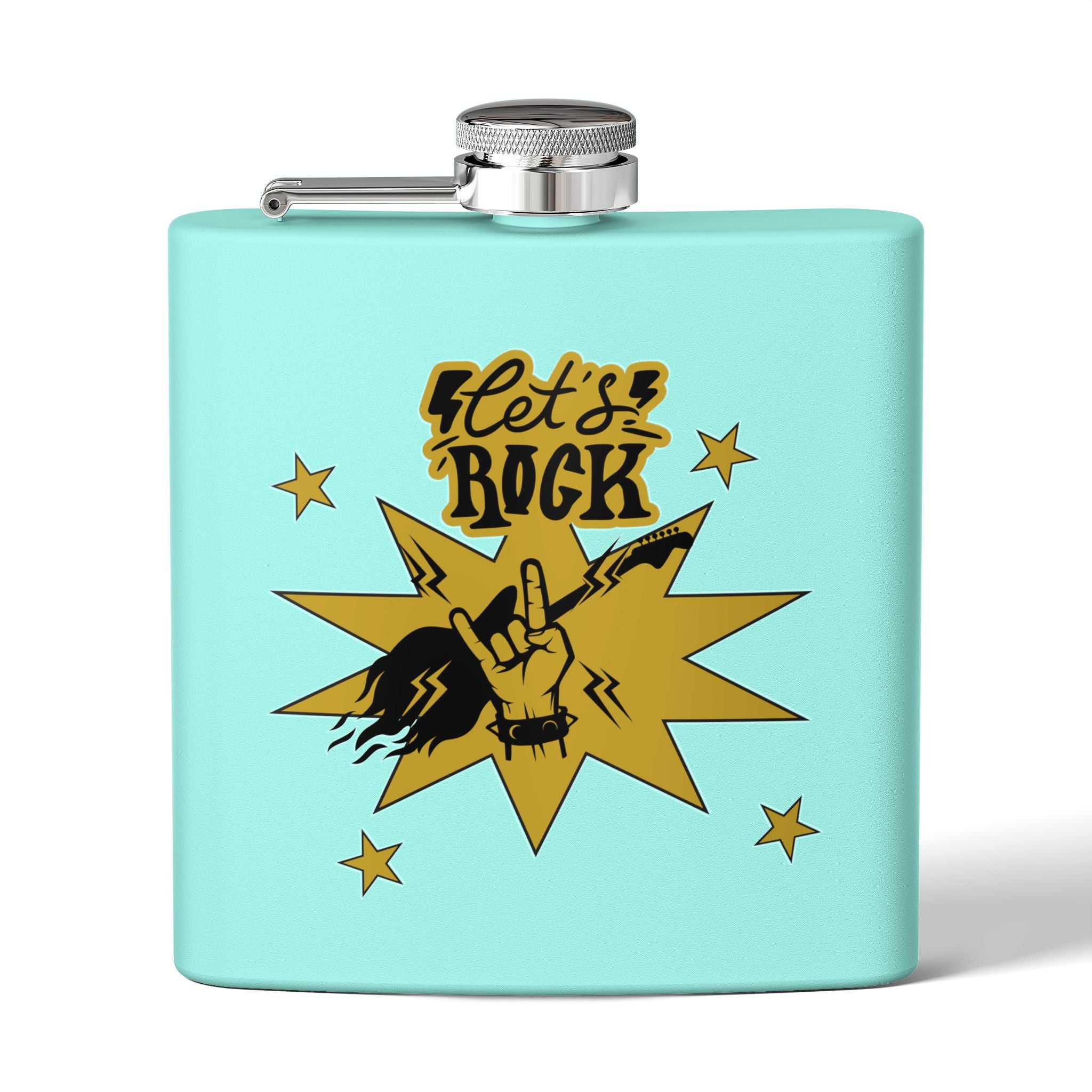 Edelstahl-Flachmann „Rock On“ – 170 ml „Let’s Rock“-Design für Musikliebhaber türkis