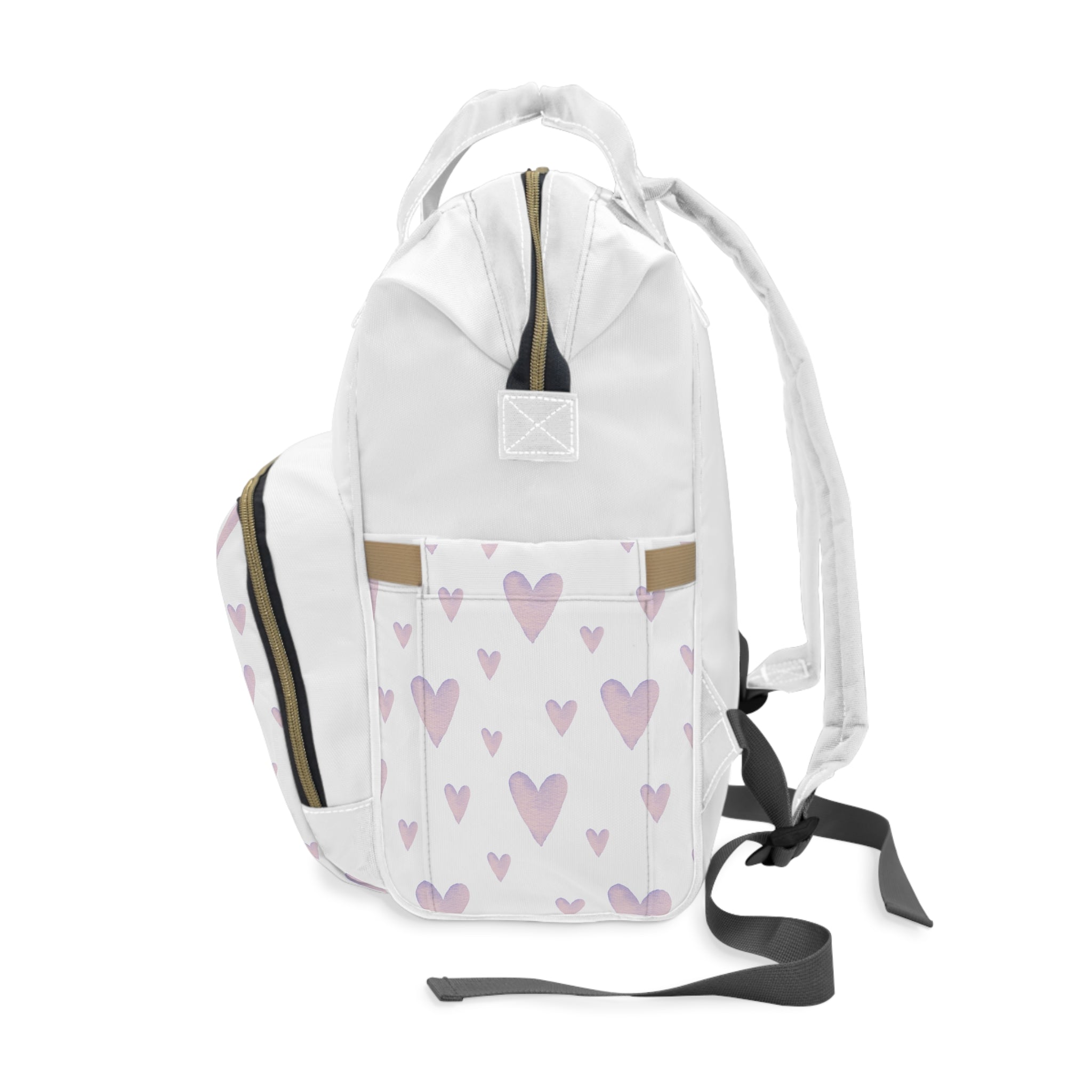 Süßer multifunktionaler Wickelrucksack mit Herz-Design – ideal für junge Mütter Seite mit Taschen