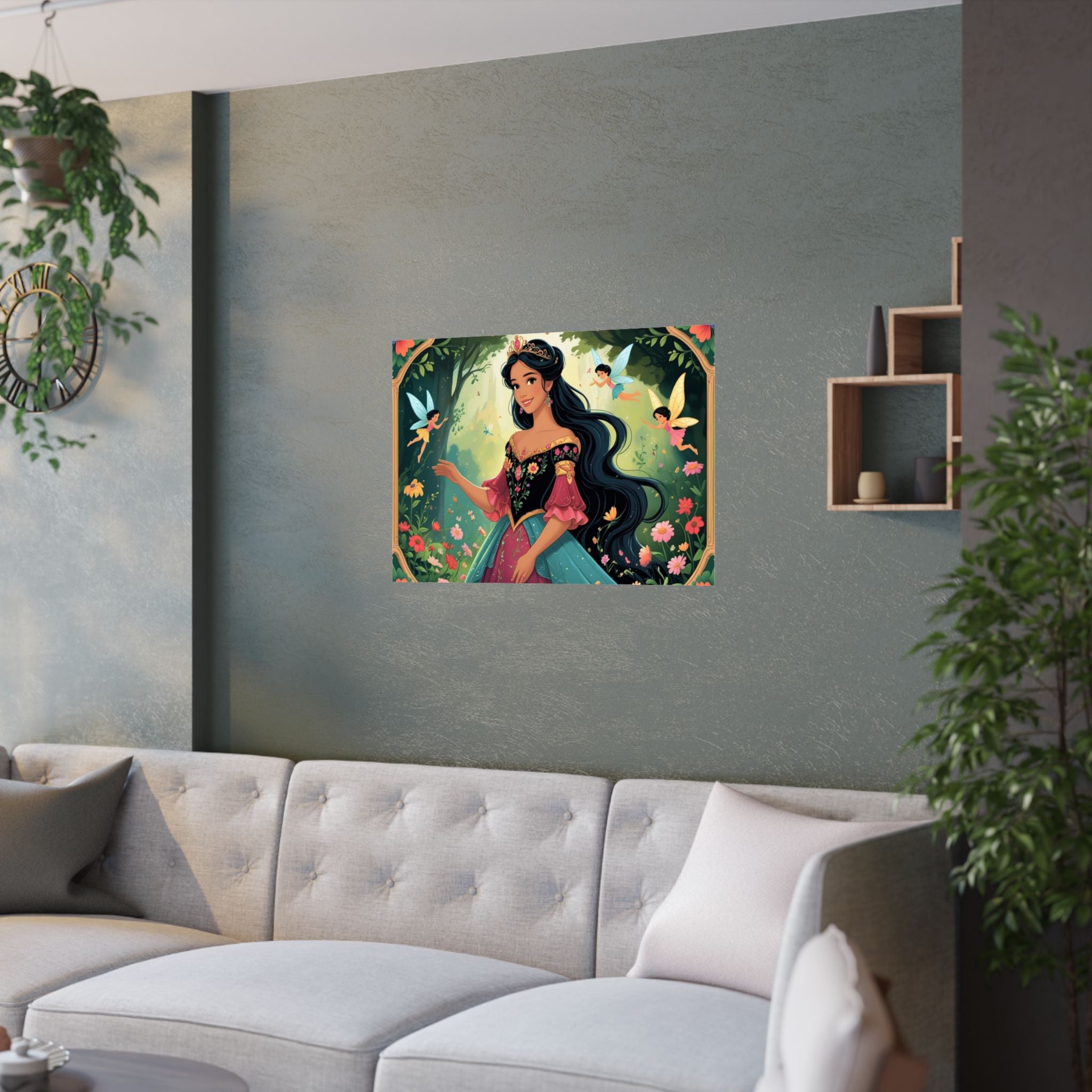 Zauberhaftes Satinposter – Zauberhafte Märchenkunst fürs Kinderzimmer über das Sofa