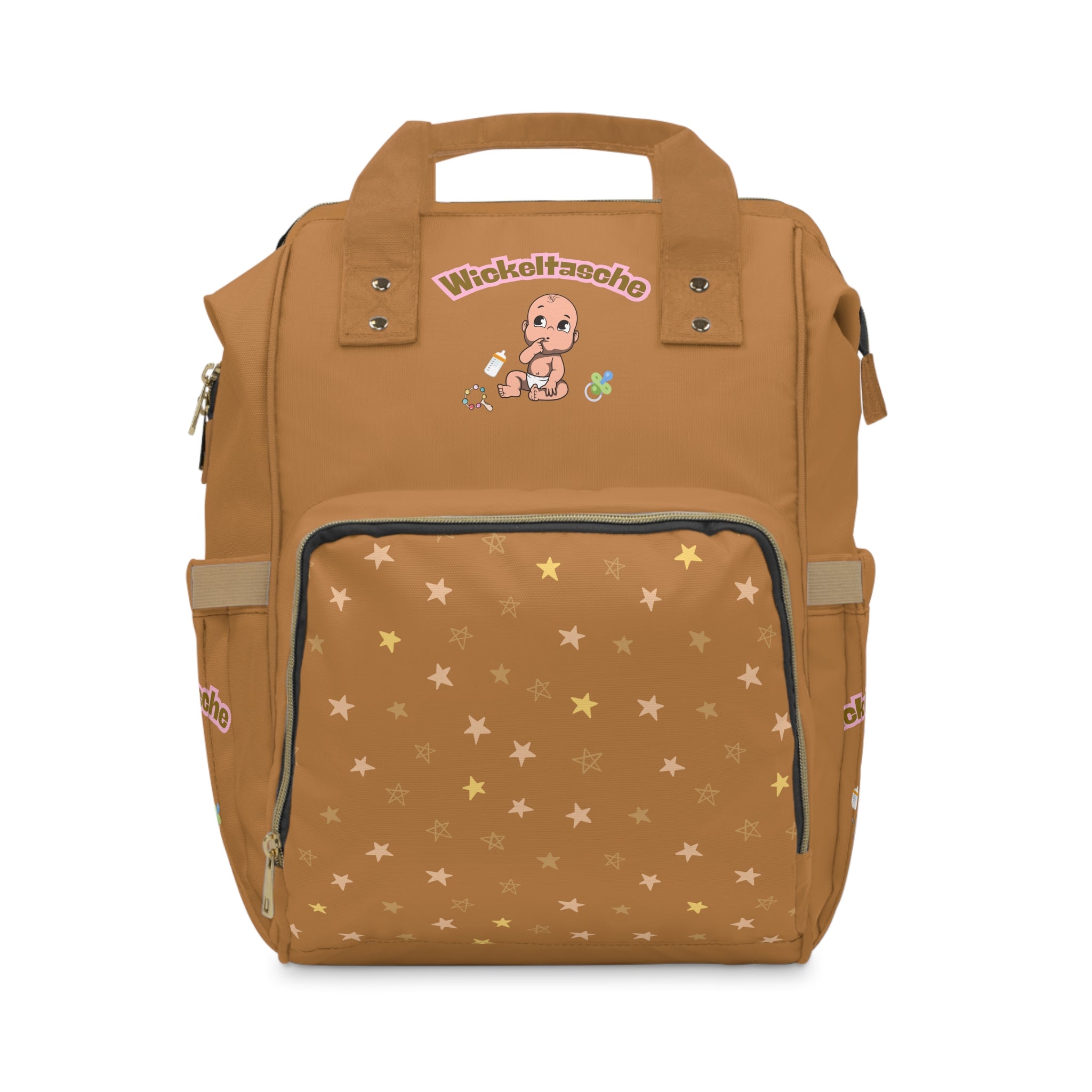 Stylischer multifunktionaler Wickelrucksack  mit ein Baby Design und Sterne in Hellbraun
