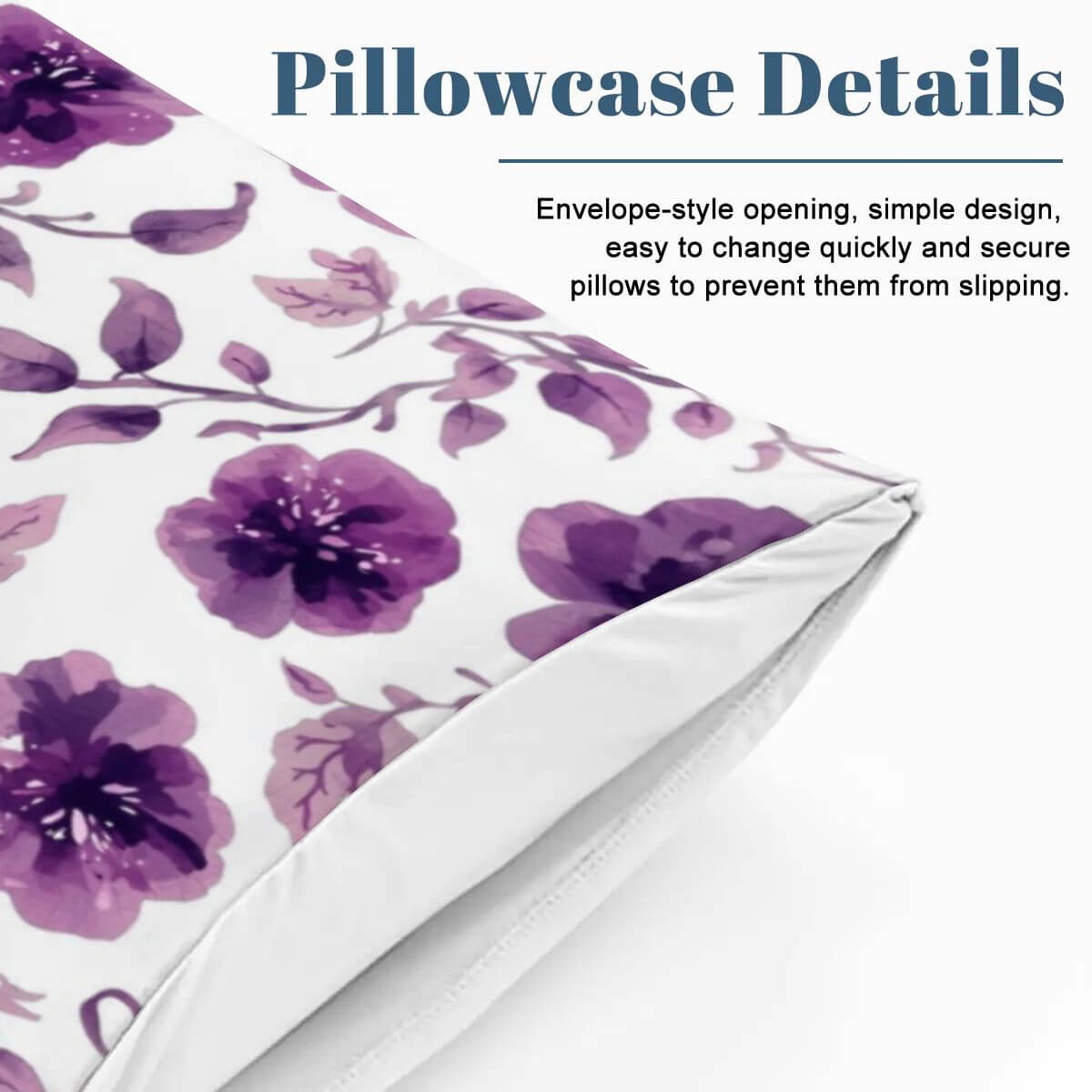 Pillowcase mit lilafarbenem Blumenmuster und Umschlag-Öffnung im Video Komplettes Bettwäscheset.