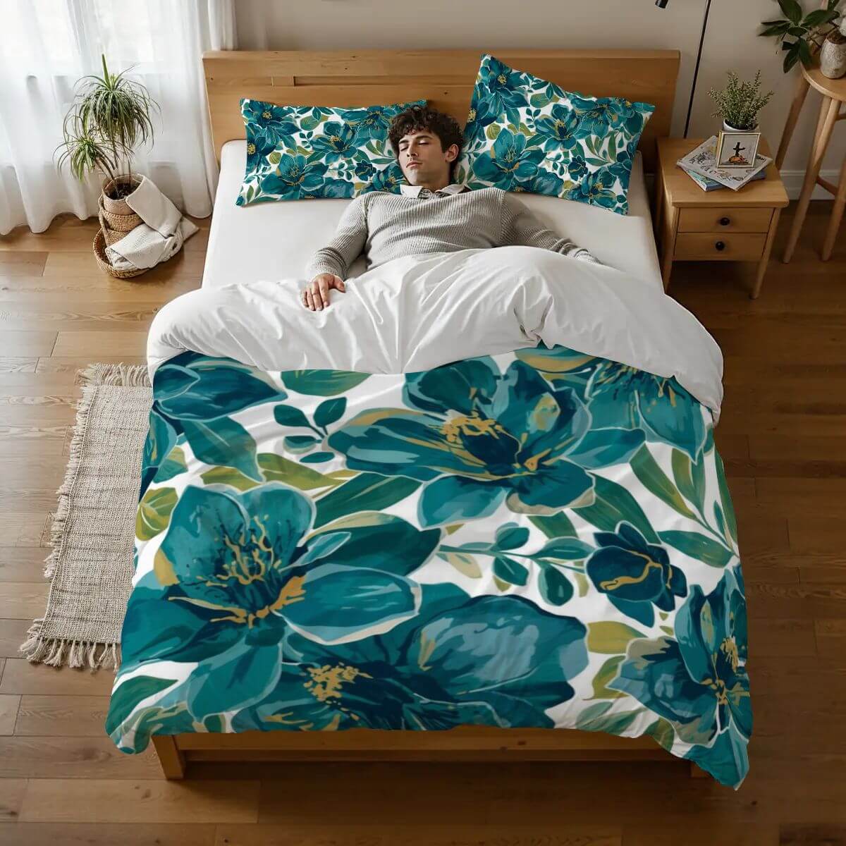 Komplettes Bettwäscheset mit floralem Design, hochwertige 90GSM Polyester, Sublimationsdruck, atmungsaktiv und weich für ganzjährigen Komfort.