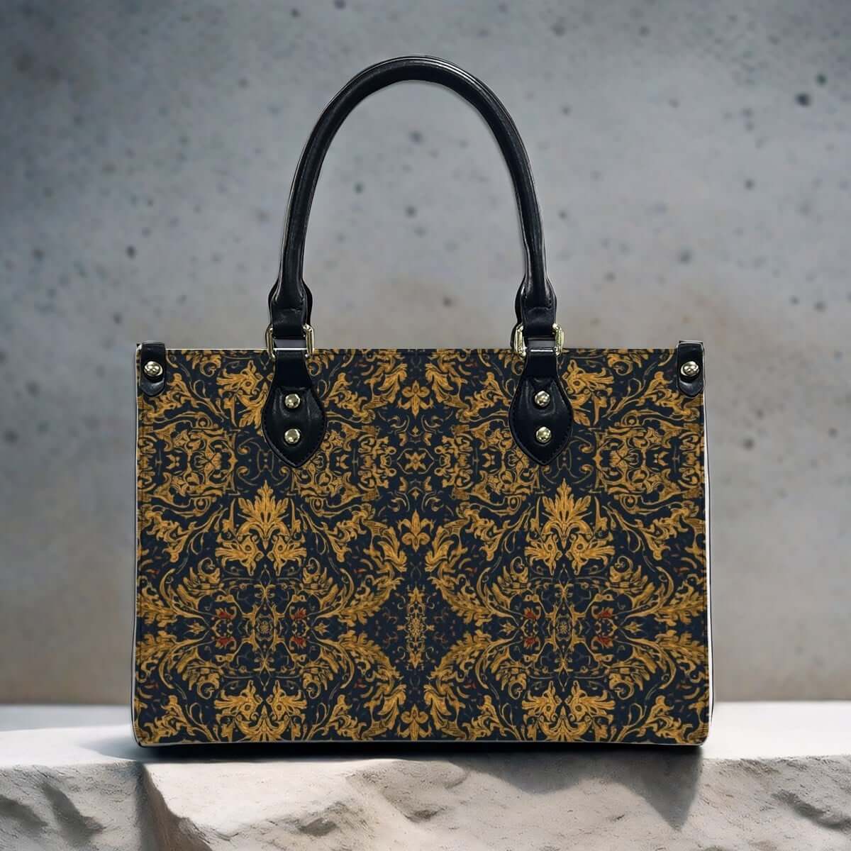 Elegant PU Tote Bag for Women with intricate pattern, black handles, UV printed design - Details für PU-Tragetasche für Damen ansehen
