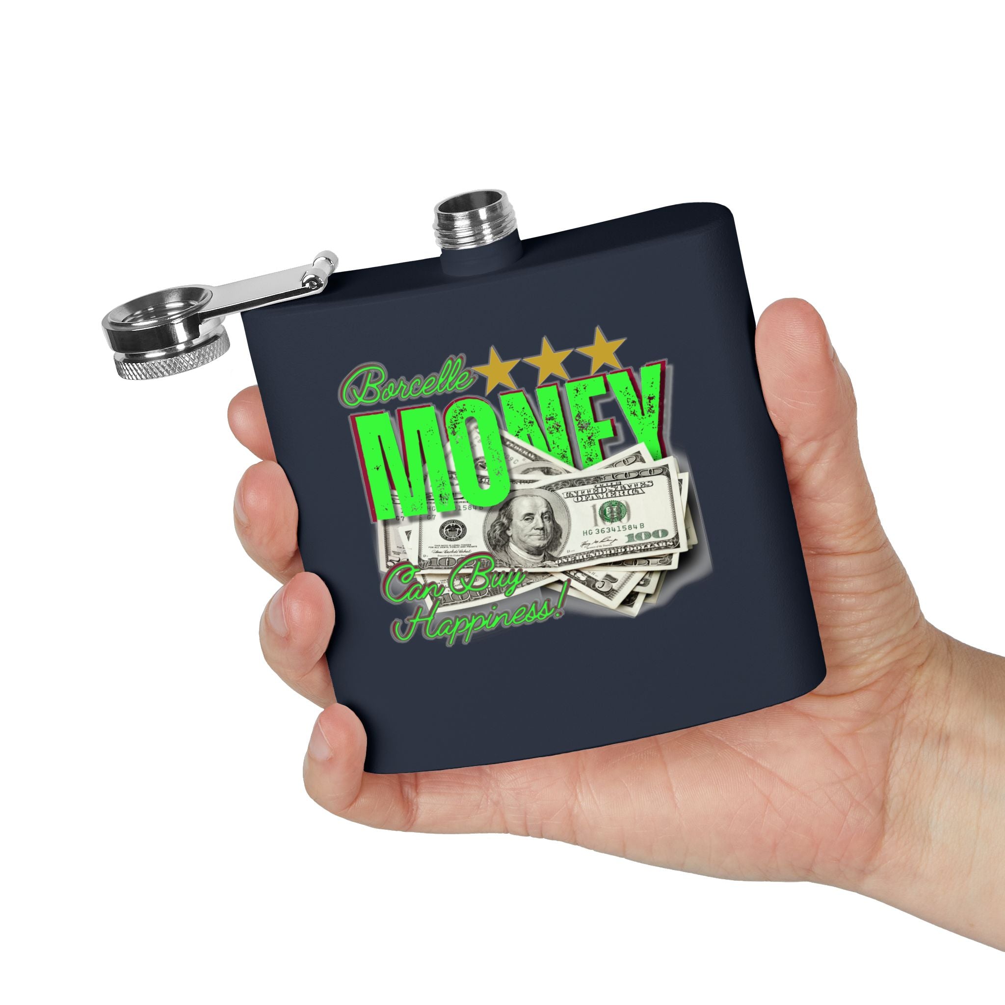 Edelstahl-Flachmann – 170 ml – perfektes Geschenk mit ein Geldscheine Design in  Grau Schwarz
