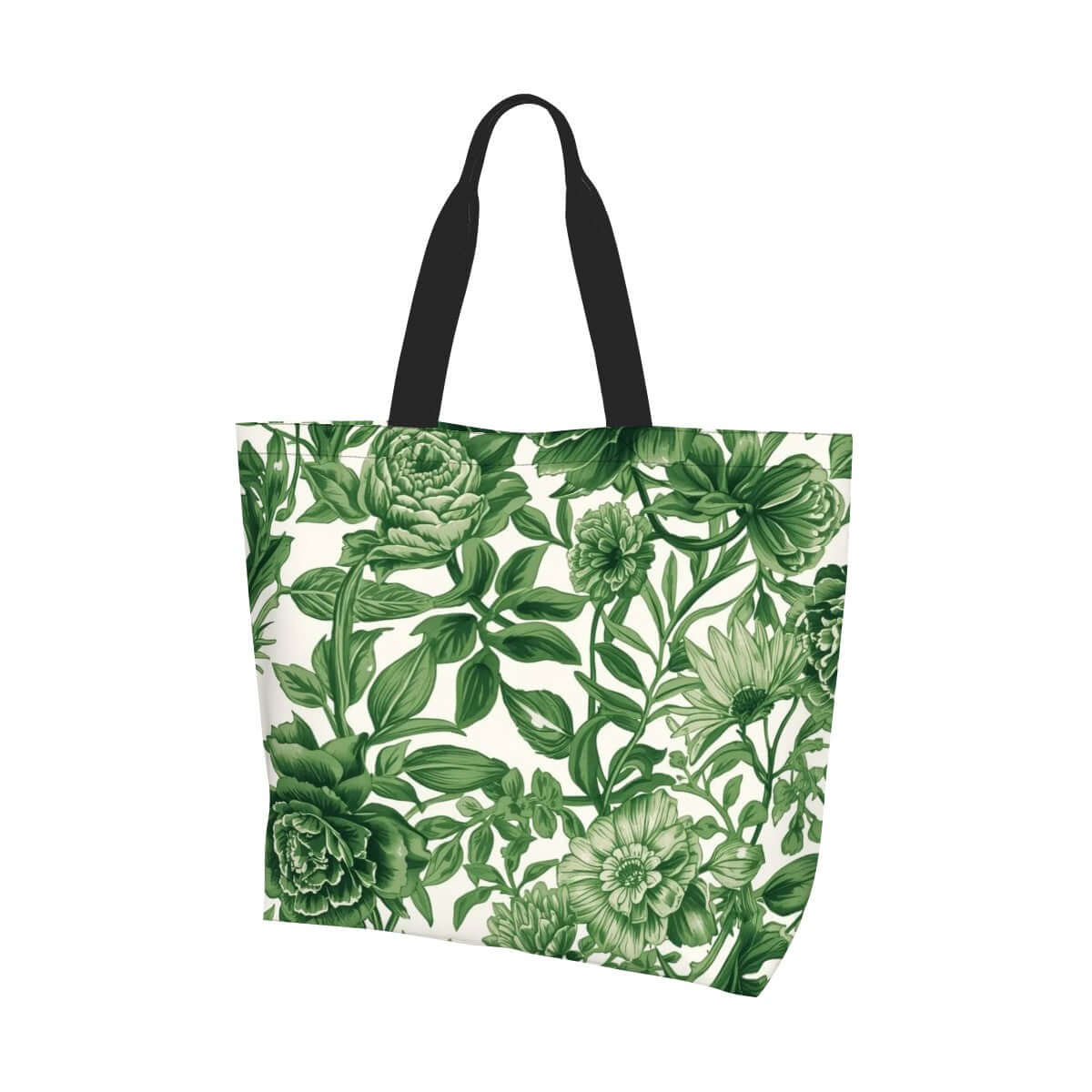 Große Schultertasche für Damen mit grünem Blumenmuster, 100% Polyester, 19,7"x15,7"x5,9", einseitiger Druck, wasserabweisend.