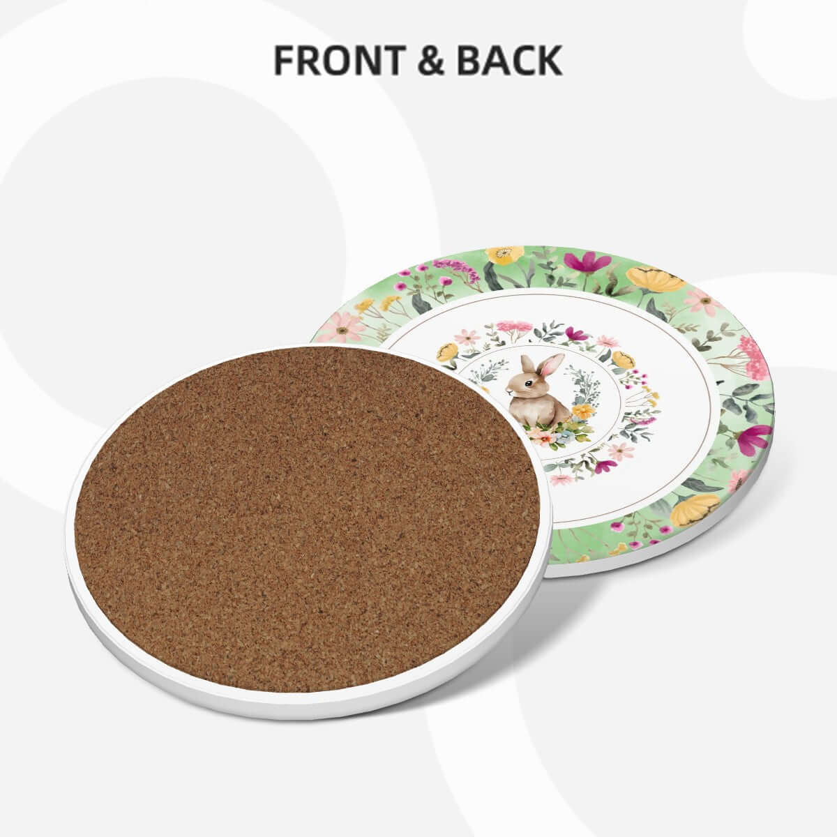 Runde Keramikuntersetzer, 6er-Set mit Vorder- und Rückansicht in einem floralen Design. Perfekt für Absorption und Schutz.