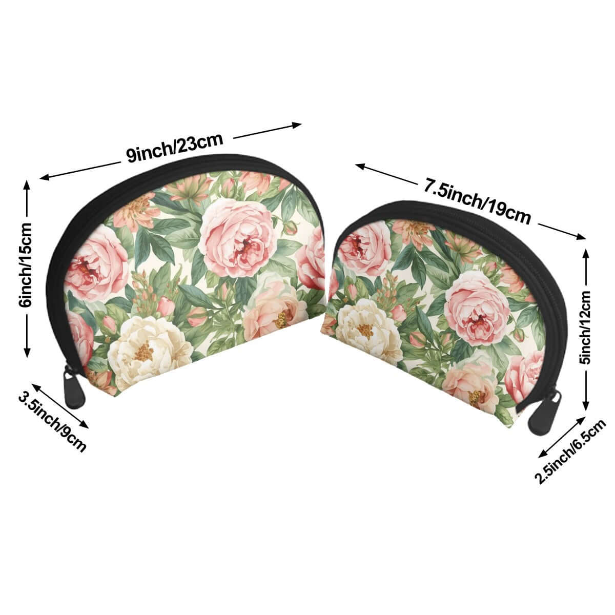 Aufbewahrungsbeutel-Set (2 Stück) mit floralen Mustern, große Größe 9,0"x3,5"x6,0", kleine Größe 7,5"x2,5"x5,0", Polyester