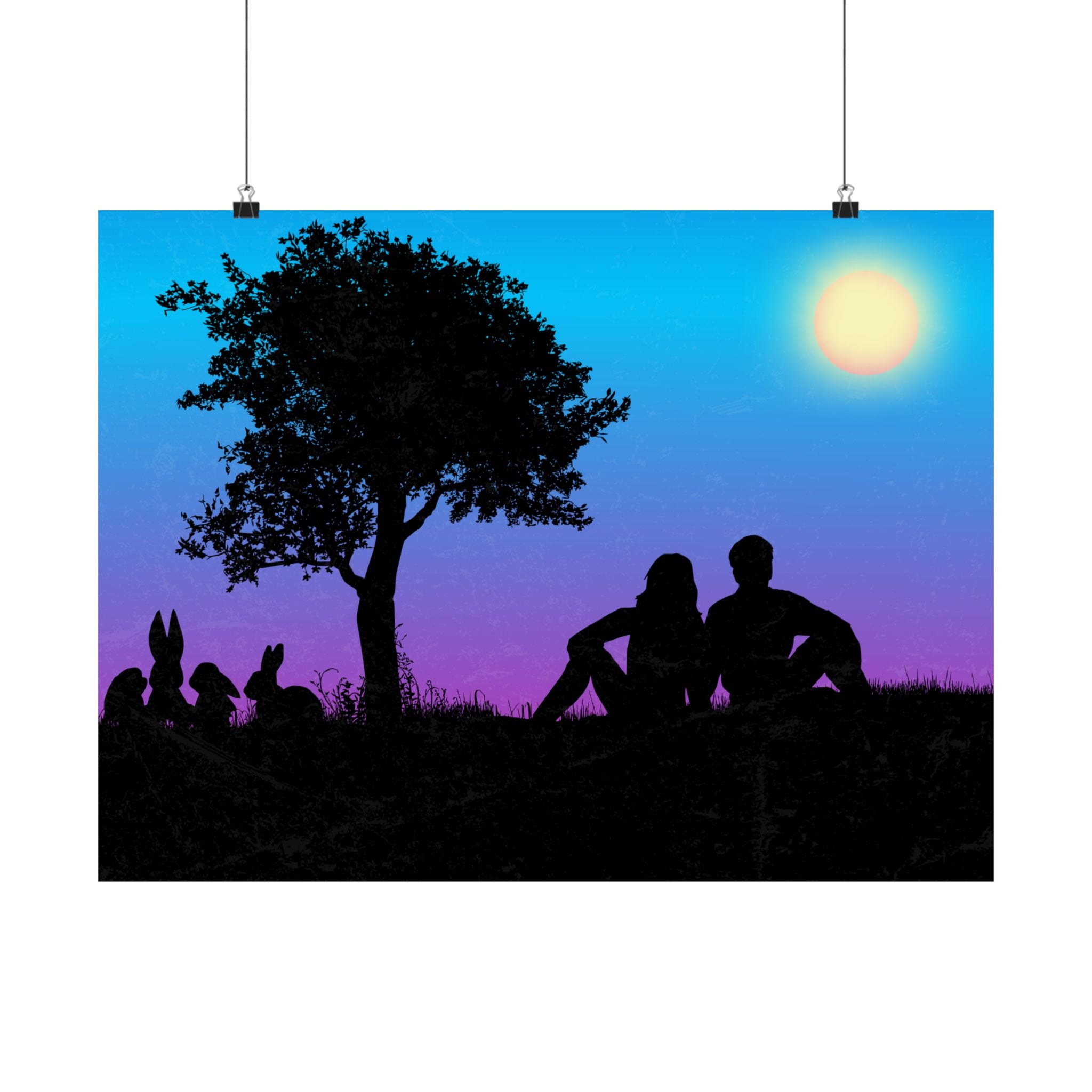 Silhouette Paar Satin Poster, Romantische Wandkunst