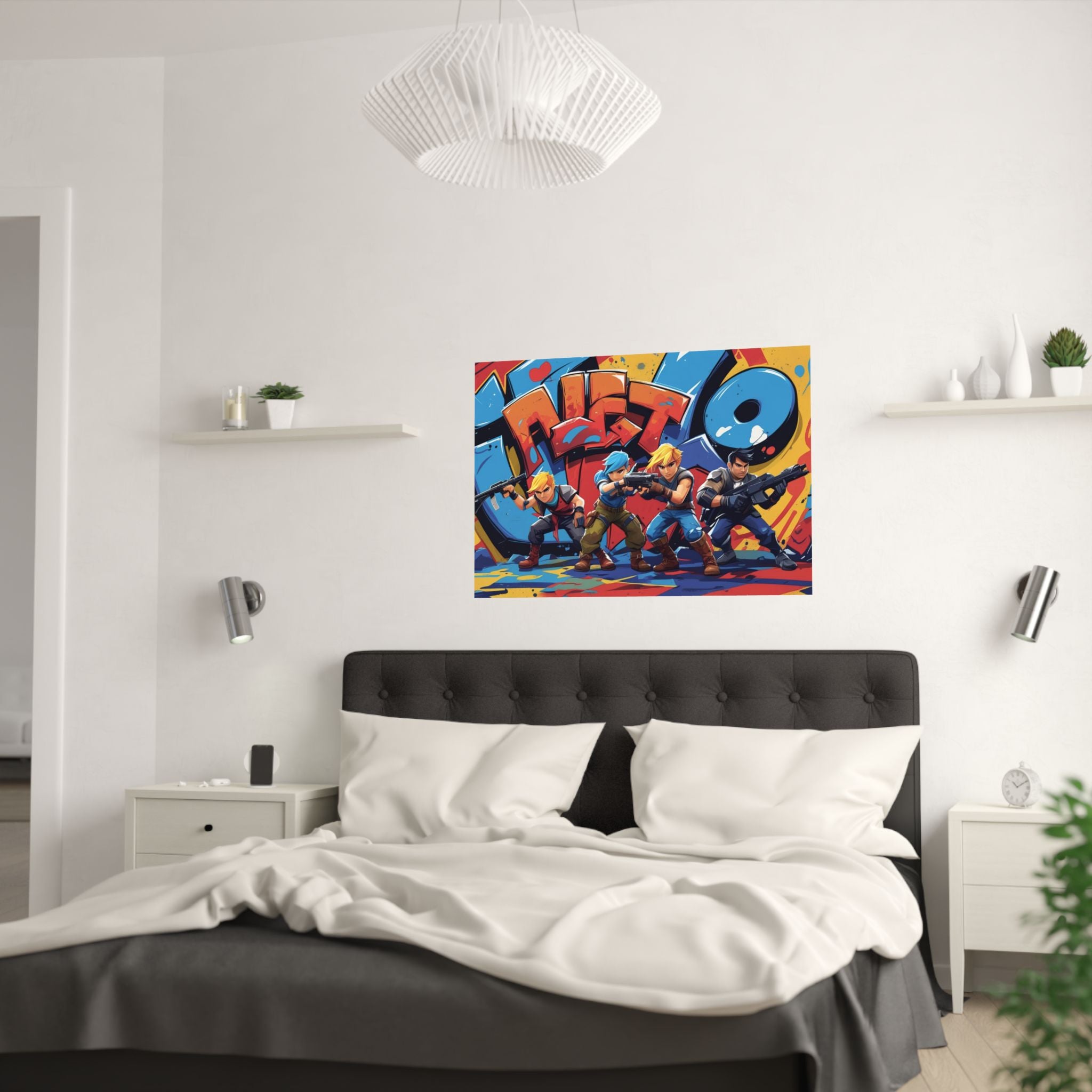 Lebendige Satin-Poster für Gamer, bunte Wandkunst über das Bett