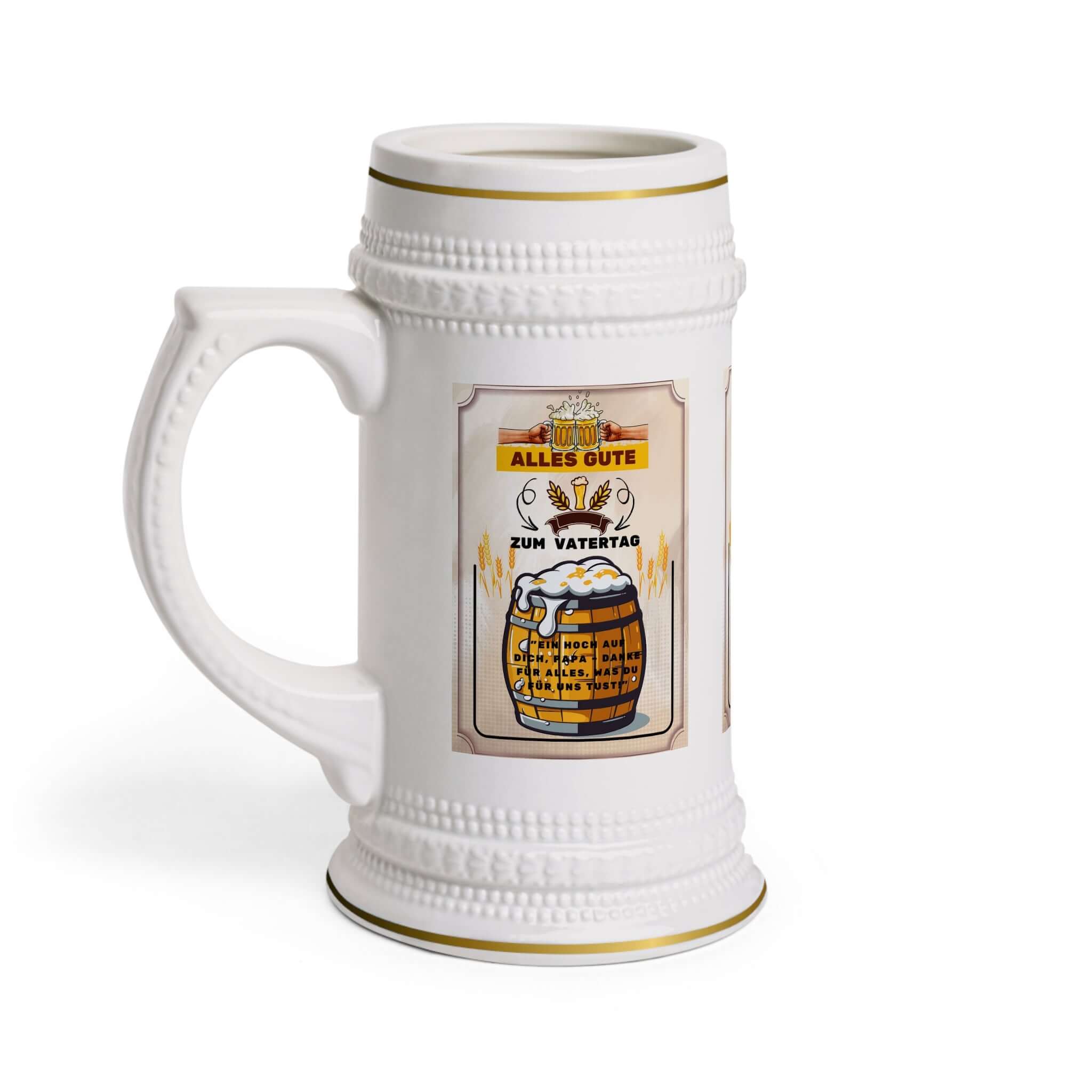 Bierkrug – „Alles Gute Zum Vatertag“ Ein Bierkrug, der nicht nur praktisch ist, sondern auch eine liebevolle Botschaft vermittelt. Mit dem Spruch „Alles Gute Zum Vatertag“ wird er zum perfekten Geschenk für Väter, die gerne ein kühles Bier genießen. Desi