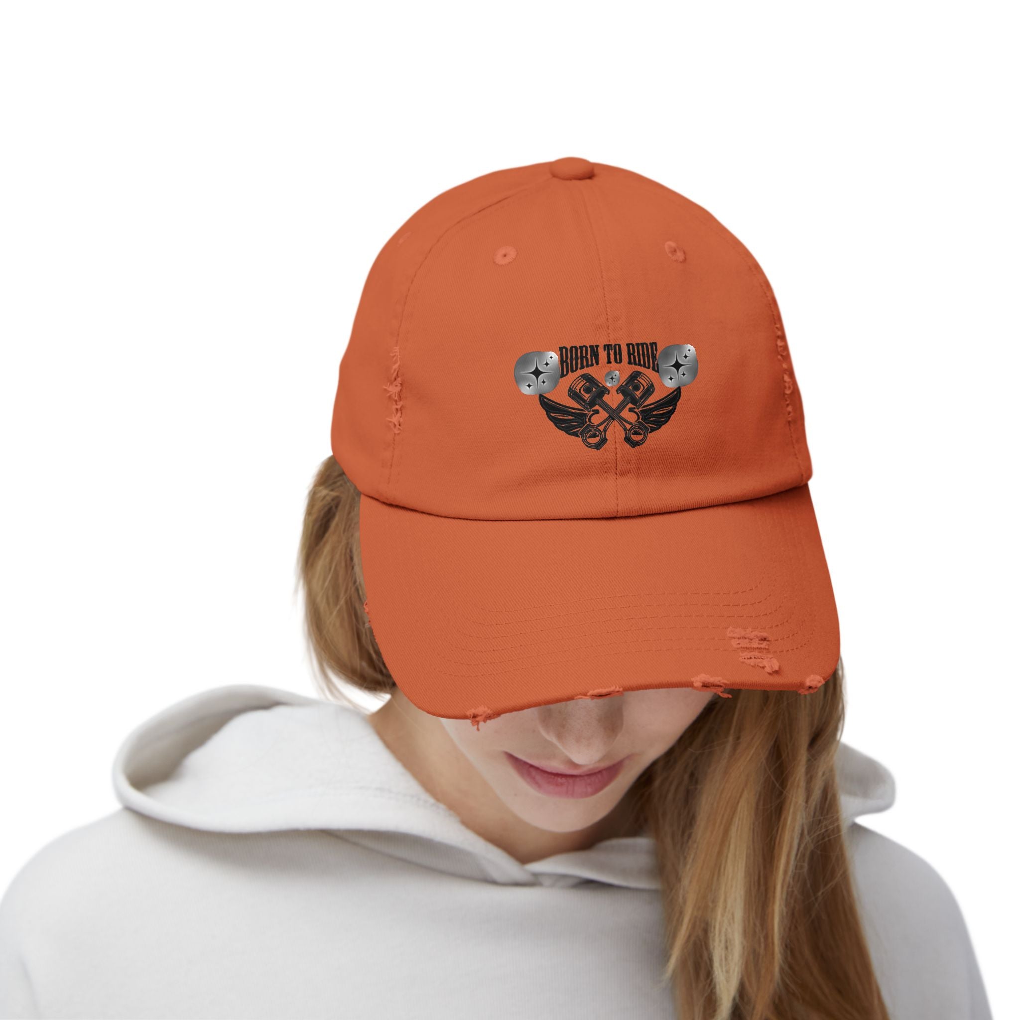 Unisex Distressed Cap  orange auf den Kopf