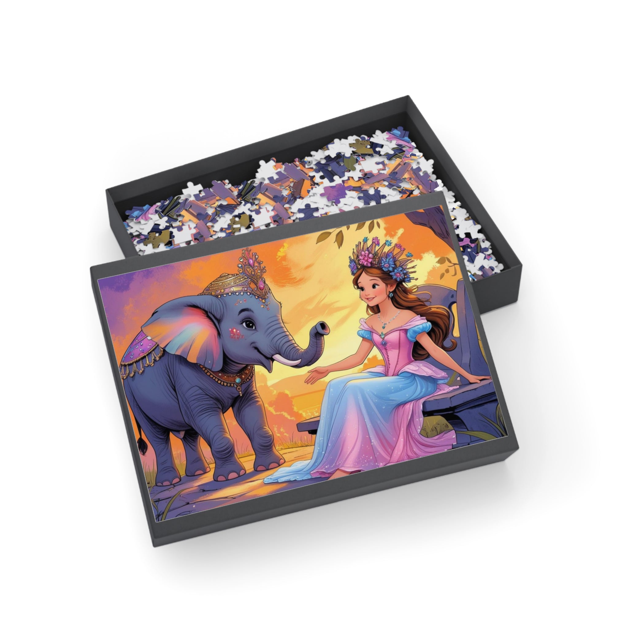 Magisches Elefantenpuzzle in einer Schachtel