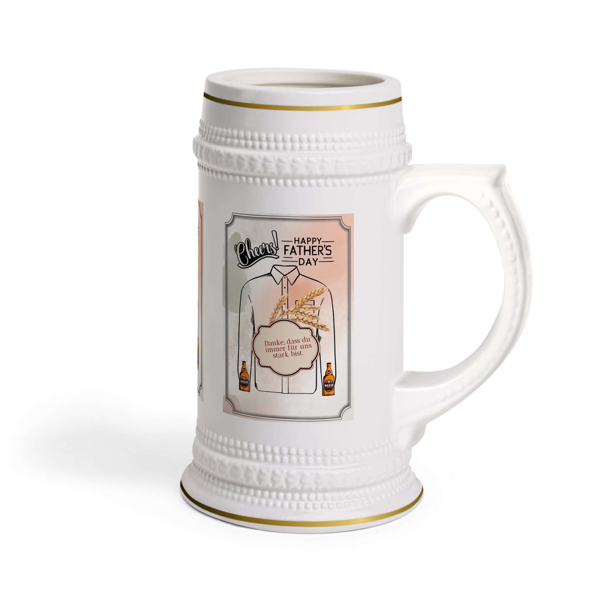 Bierkrug zum Vatertag – Prost! Ein Bierkrug, der nicht nur praktisch ist, sondern auch eine fröhliche Botschaft vermittelt. Mit dem Spruch „Prost!“ und dem Bezug zum Vatertag wird er zum perfekten Geschenk für Väter, die gerne ein kühles Bier genießen. D