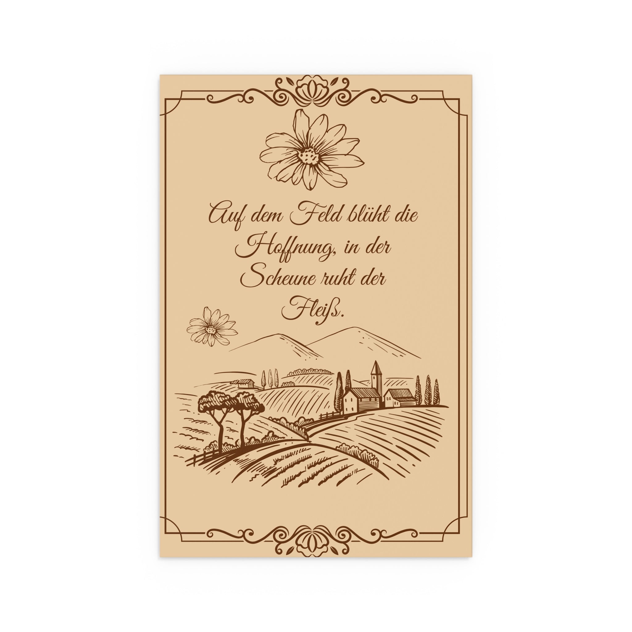 Vintage Seiden-Wandkunstdruck, Rustikales Bauern Poster mit ein Spruch