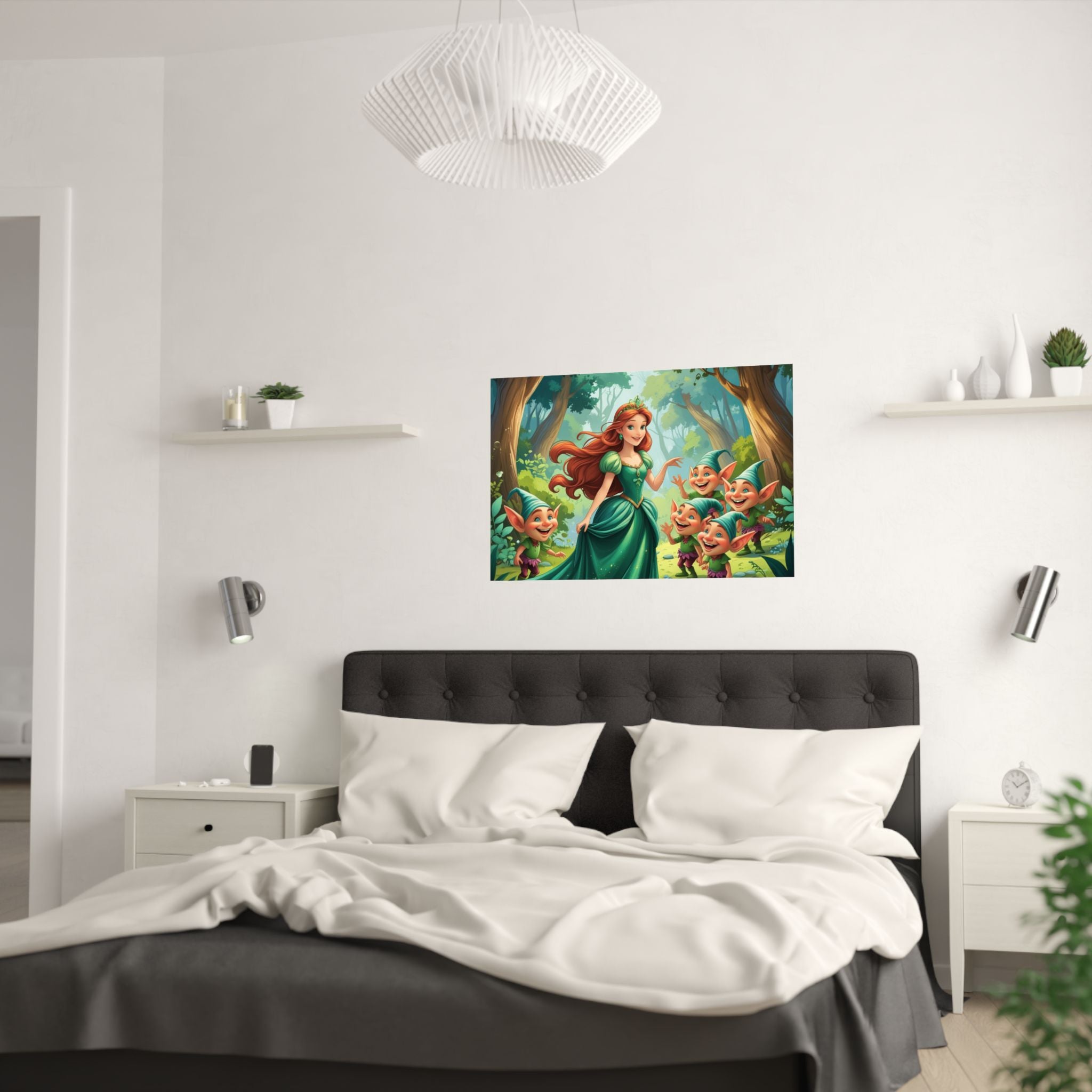 Zauberhaftes Wald Satin Poster, Märchen Wandkunst über das Bett