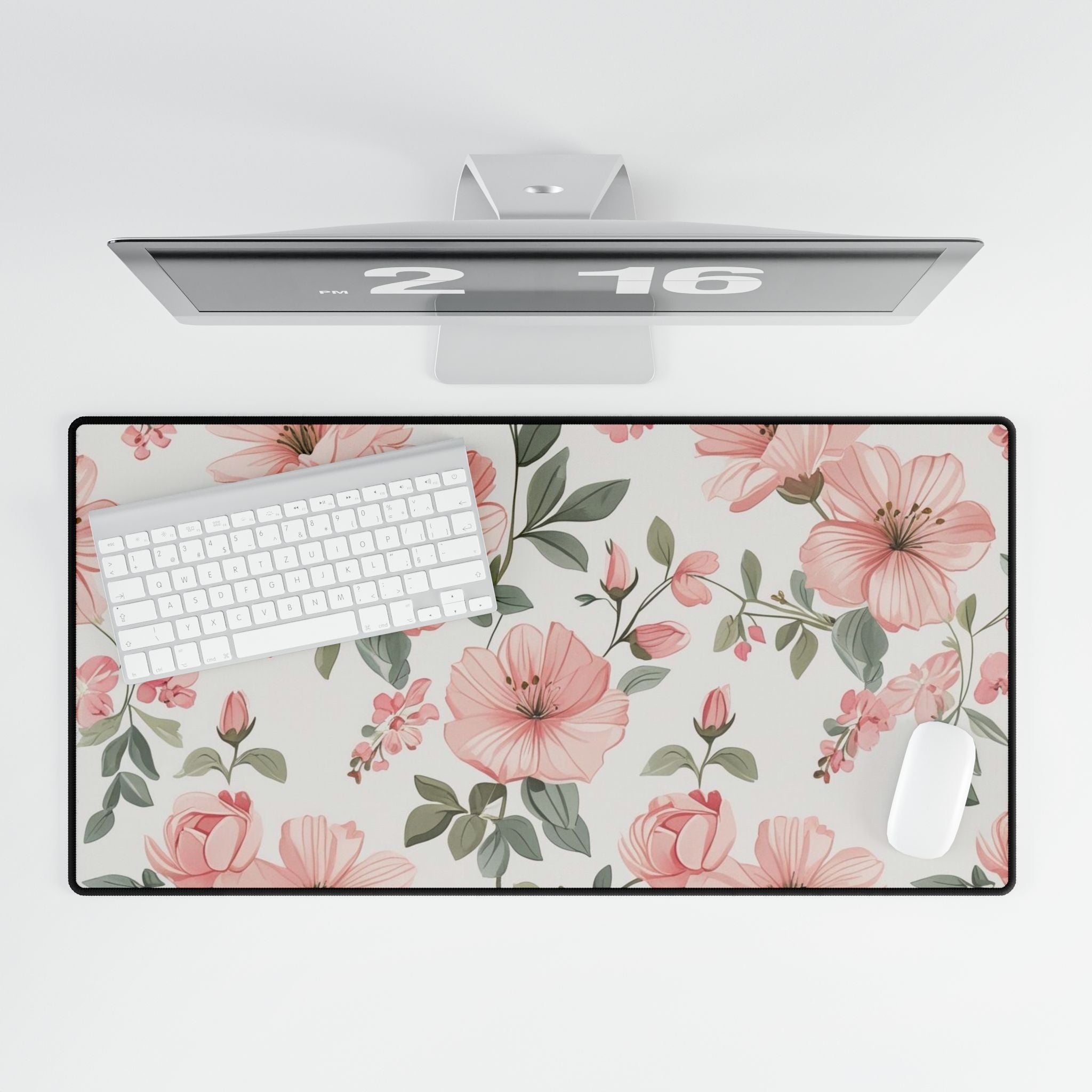 Florale und elegante Schreibtischunterlagen oben Ansicht