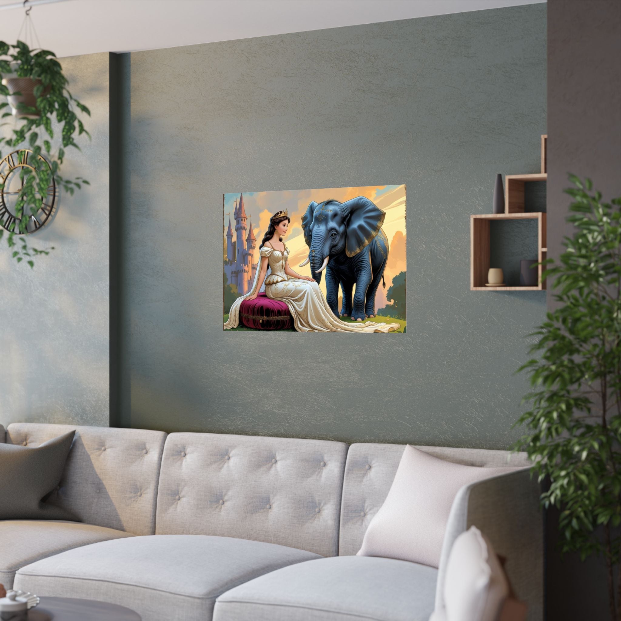 Bezaubernde Satin-Posterkunst Prinzessin  Elefant, Wohndekor hängt über das  Sofa