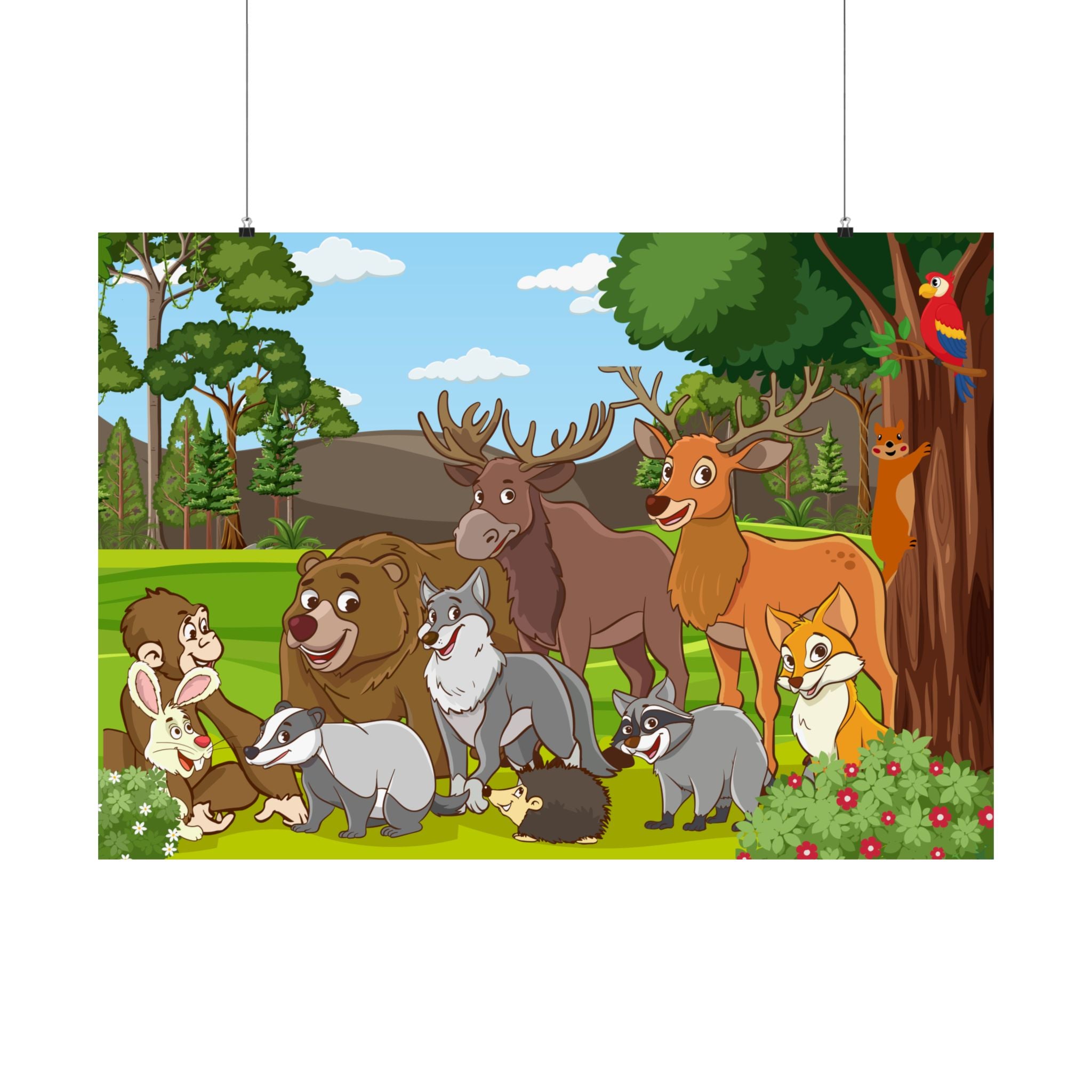 Wildlife Satin Poster, Tier Kunstdruck, Kinderzimmer Dekor