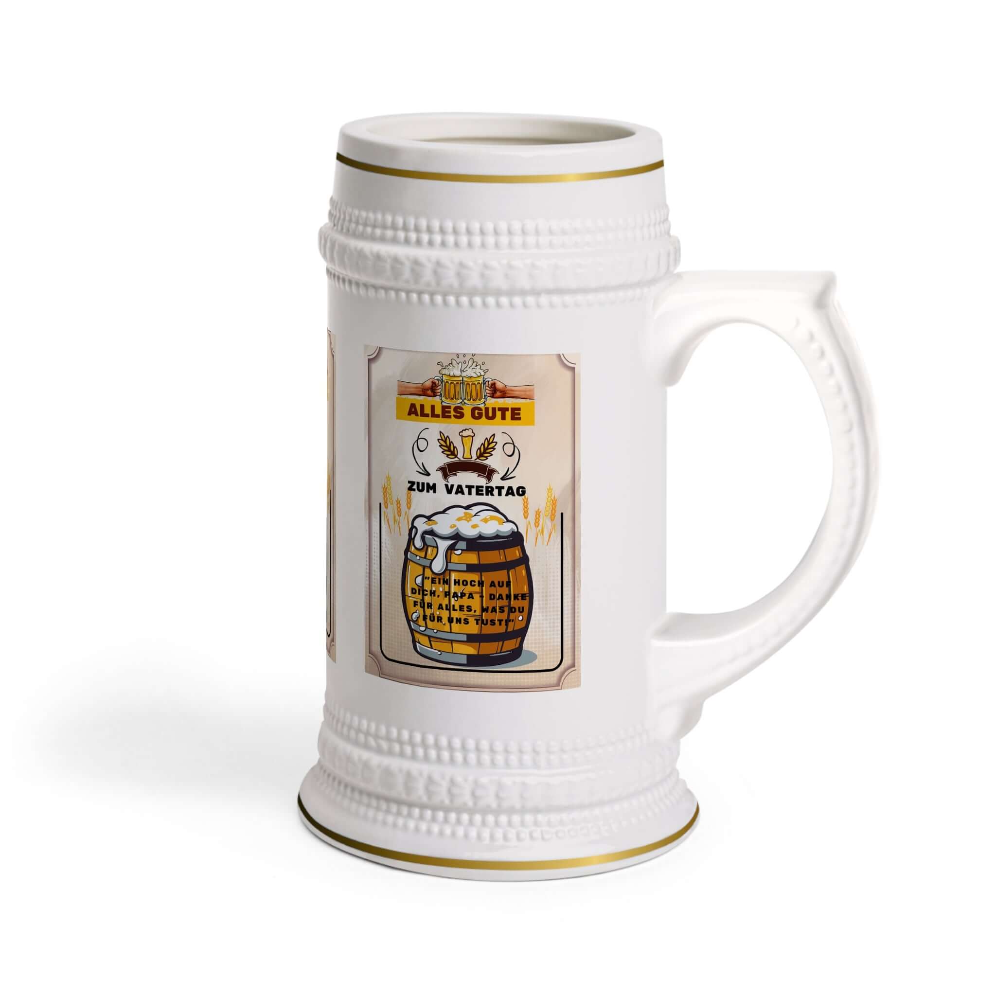 Bierkrug – „Alles Gute Zum Vatertag“ Ein Bierkrug, der nicht nur praktisch ist, sondern auch eine liebevolle Botschaft vermittelt. Mit dem Spruch „Alles Gute Zum Vatertag“ wird er zum perfekten Geschenk für Väter, die gerne ein kühles Bier genießen. Desi