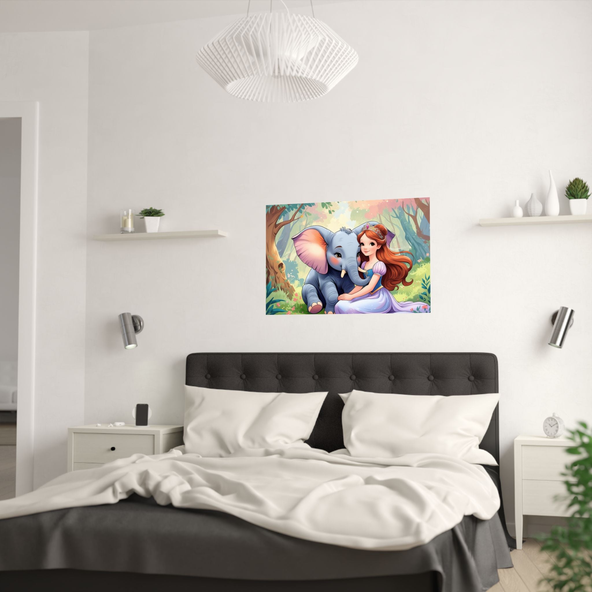 Wunderliche Satin-Poster Kunst Elefanten- und Prinzessinnen-Design für das Kinderzimmer