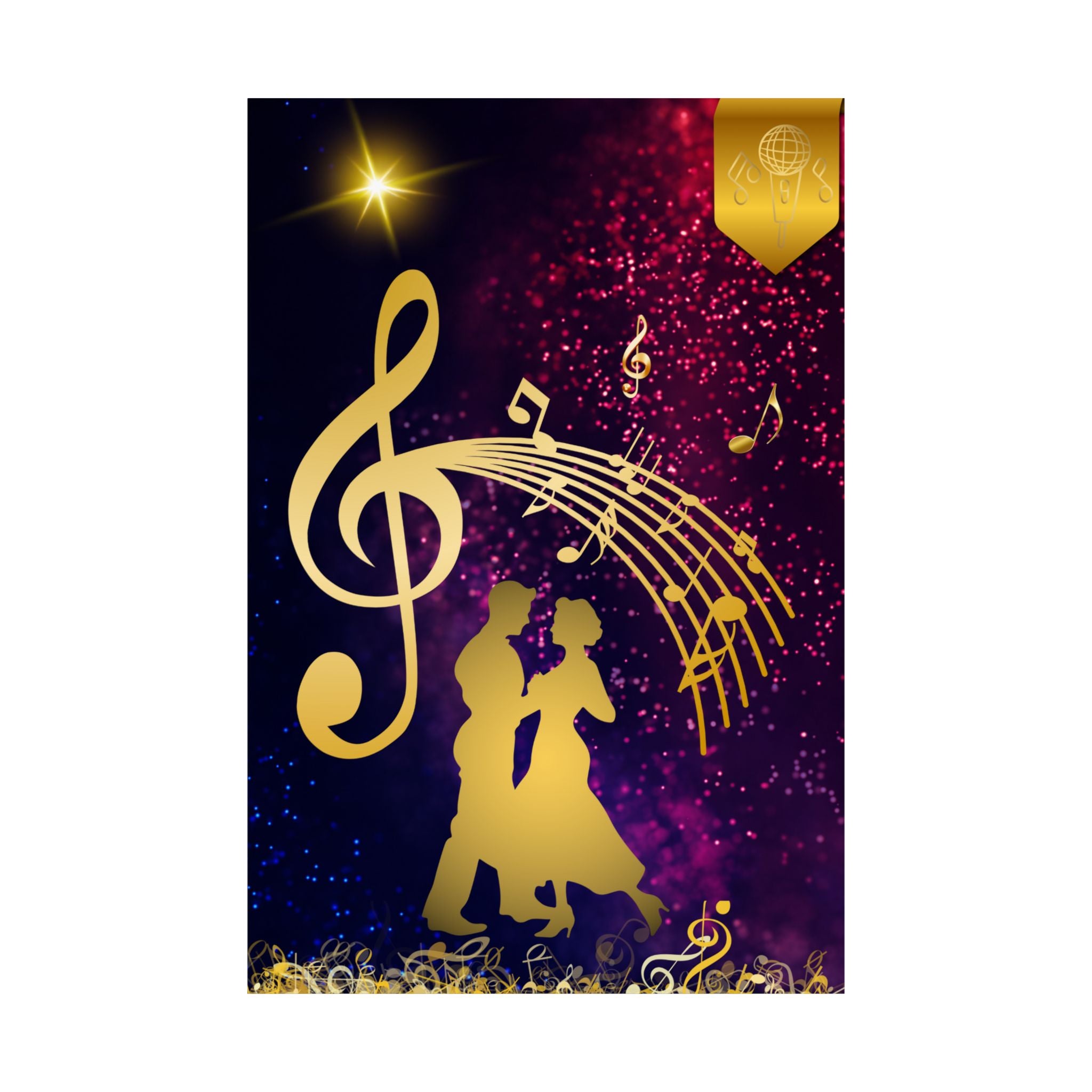 Elegantes Satin-Poster mit Musikthema, romantische Wandkunst