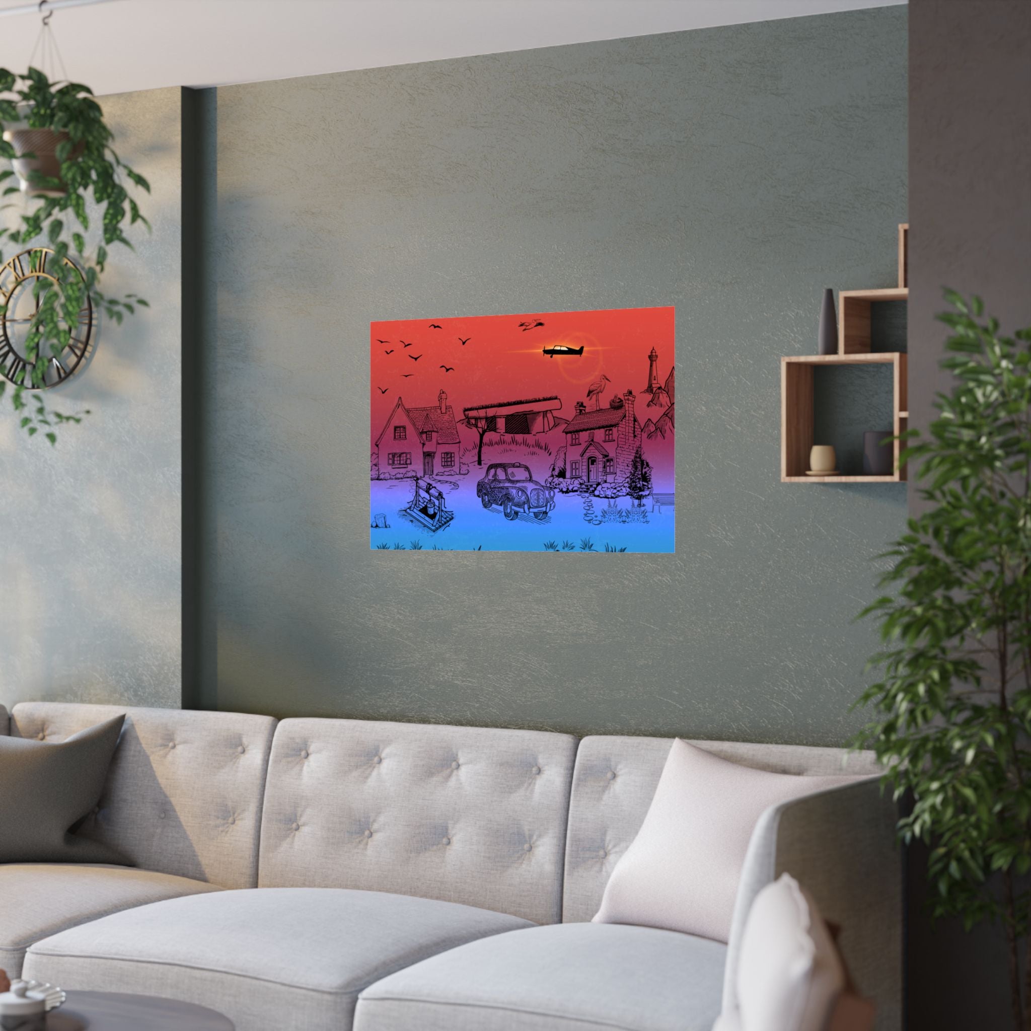 Lebendige Satin-Wandkunstdrucke, Wohndekor, Poster über das Sofa