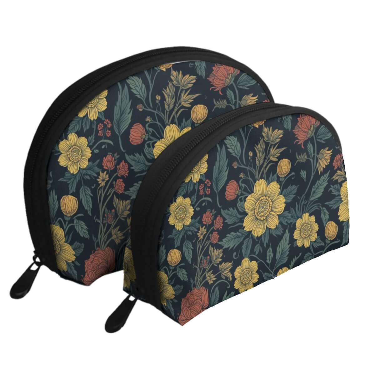 Storage Bags Set of 2 with floral design, large and small sizes, made from polyester, featuring zippers and compartments for versatile storage solutions.