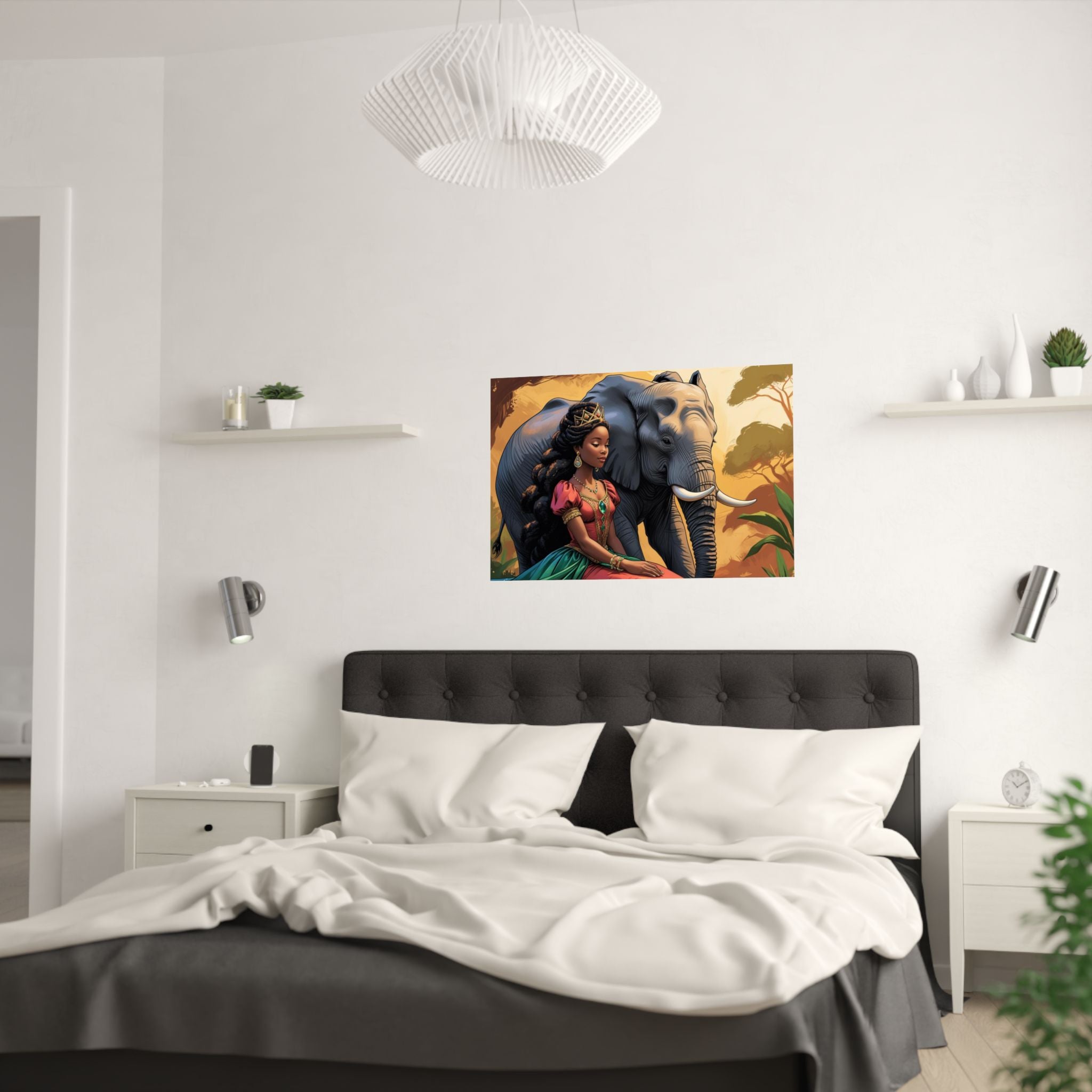Elegante Satin-Poster, afrikanische Kunstdrucke, Wohndekor hängt über das Bett