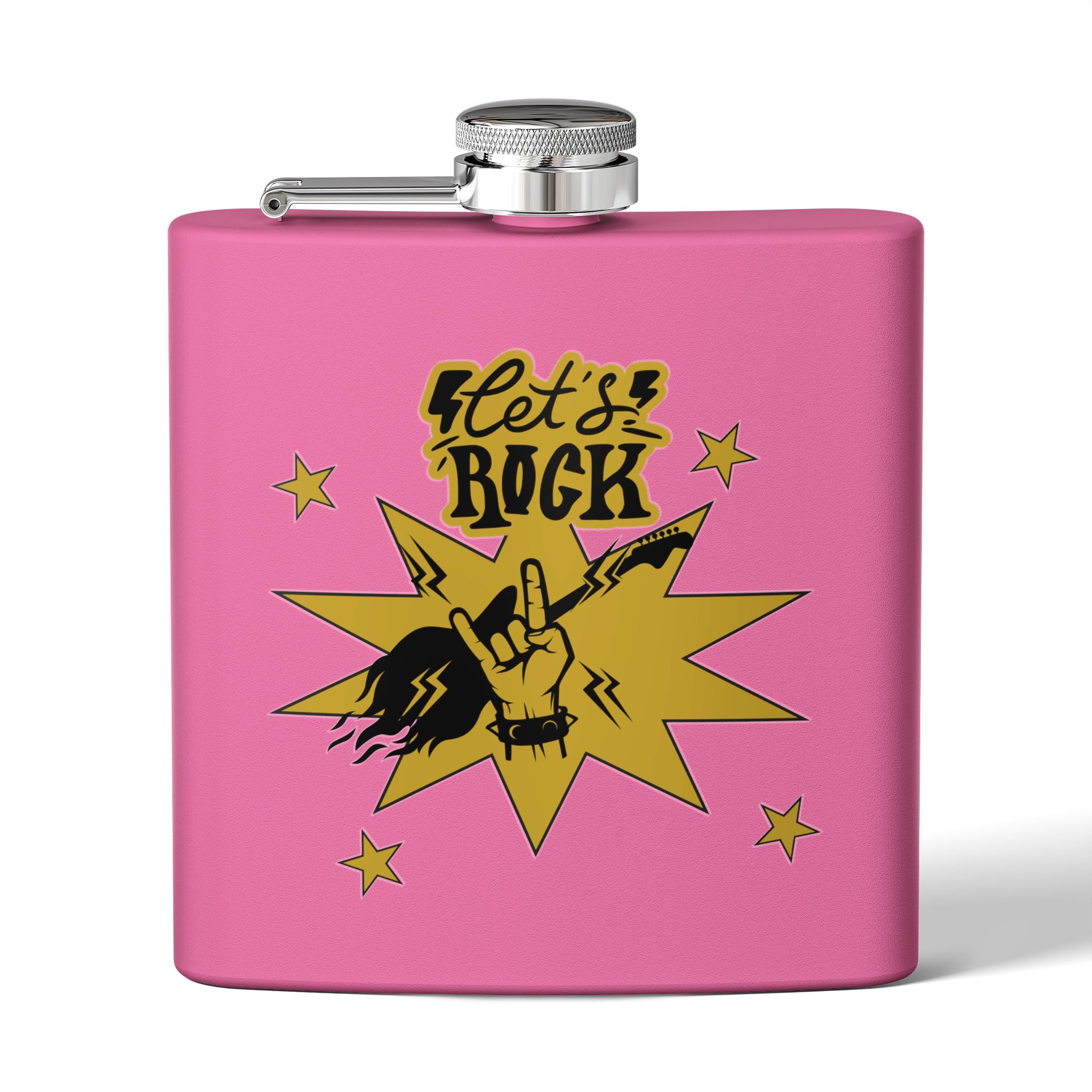 Edelstahl-Flachmann „Rock On“ – 170 ml „Let’s Rock“-Design für Musikliebhaber pink