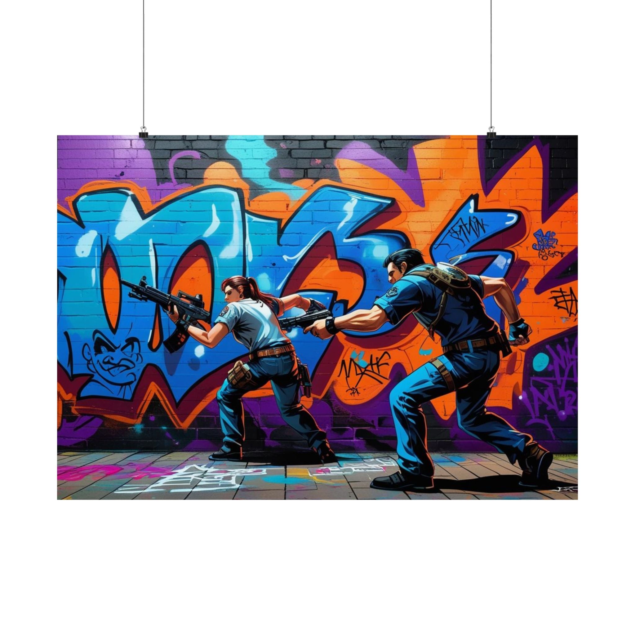 Lebendiger Satin-Wandkunstdruck, Poster im Graffiti-Stil für Gamer