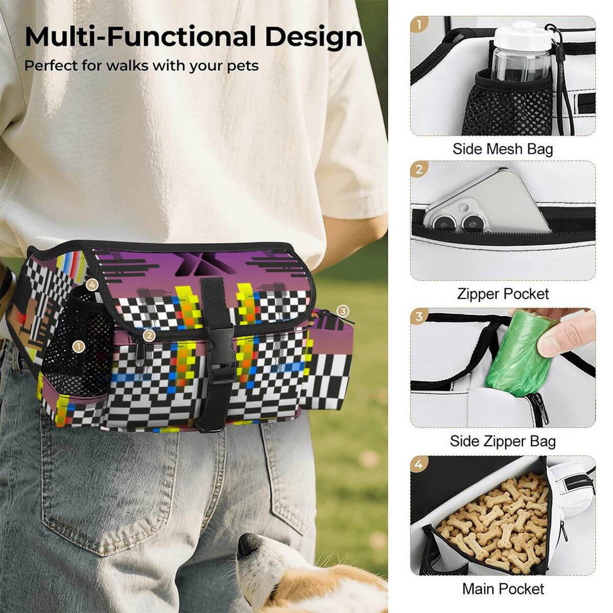 Gürteltasche für das Outdoor-Training von Haustieren mit mehreren Taschen und Fächern für Zubehör.