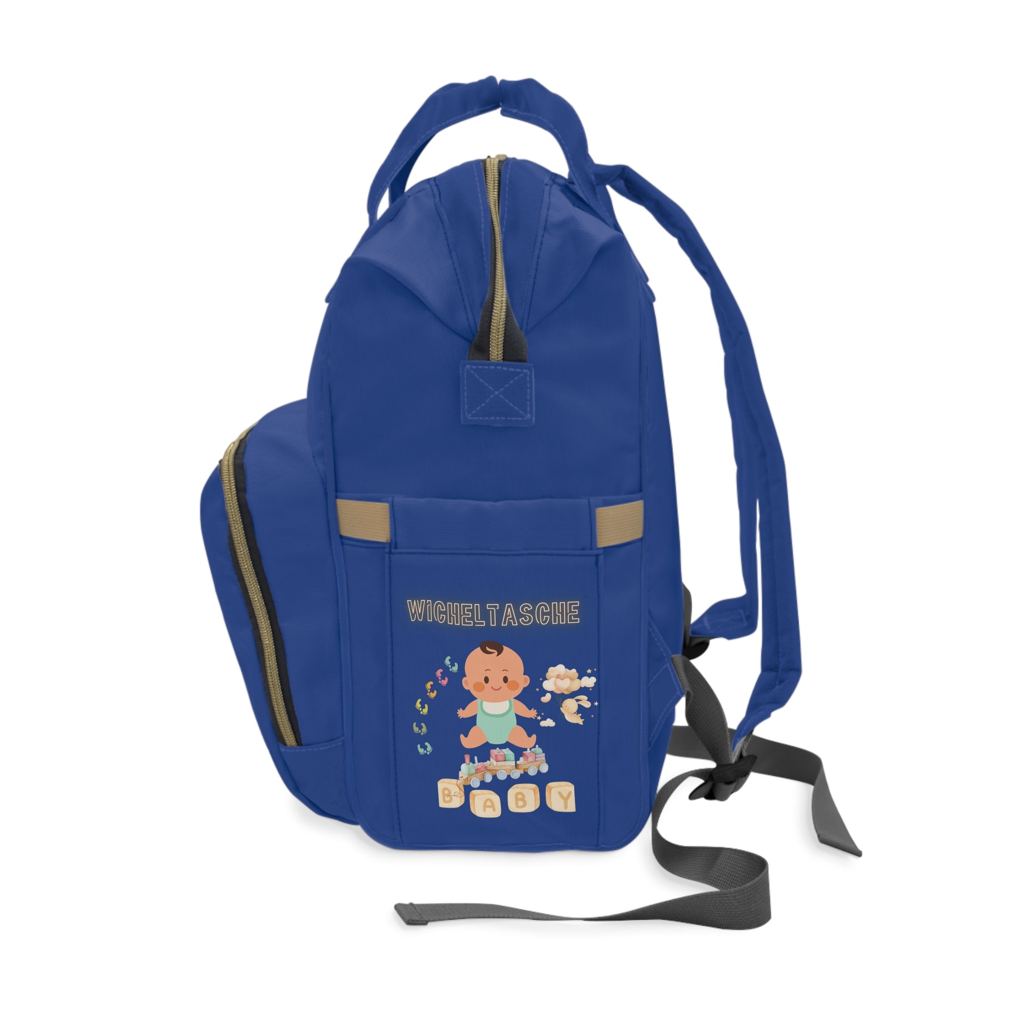 Stilvoller multifunktionaler Wickelrucksack für junge Mütter – Baby Essentials Gear blau seite