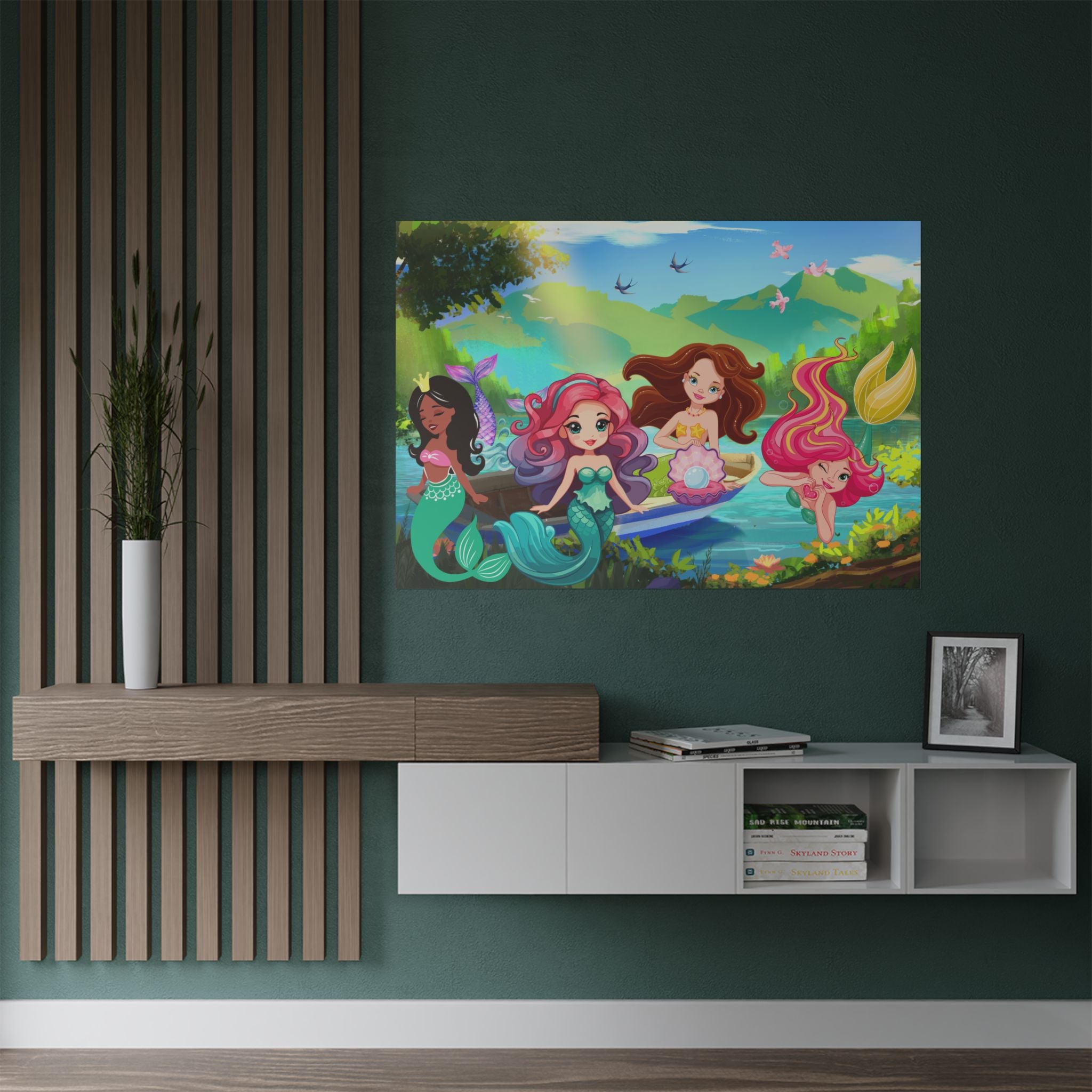 Meerjungfrau Satin Poster – Zauberhafte Deko fürs Kinderzimmer über eine Anrichte
