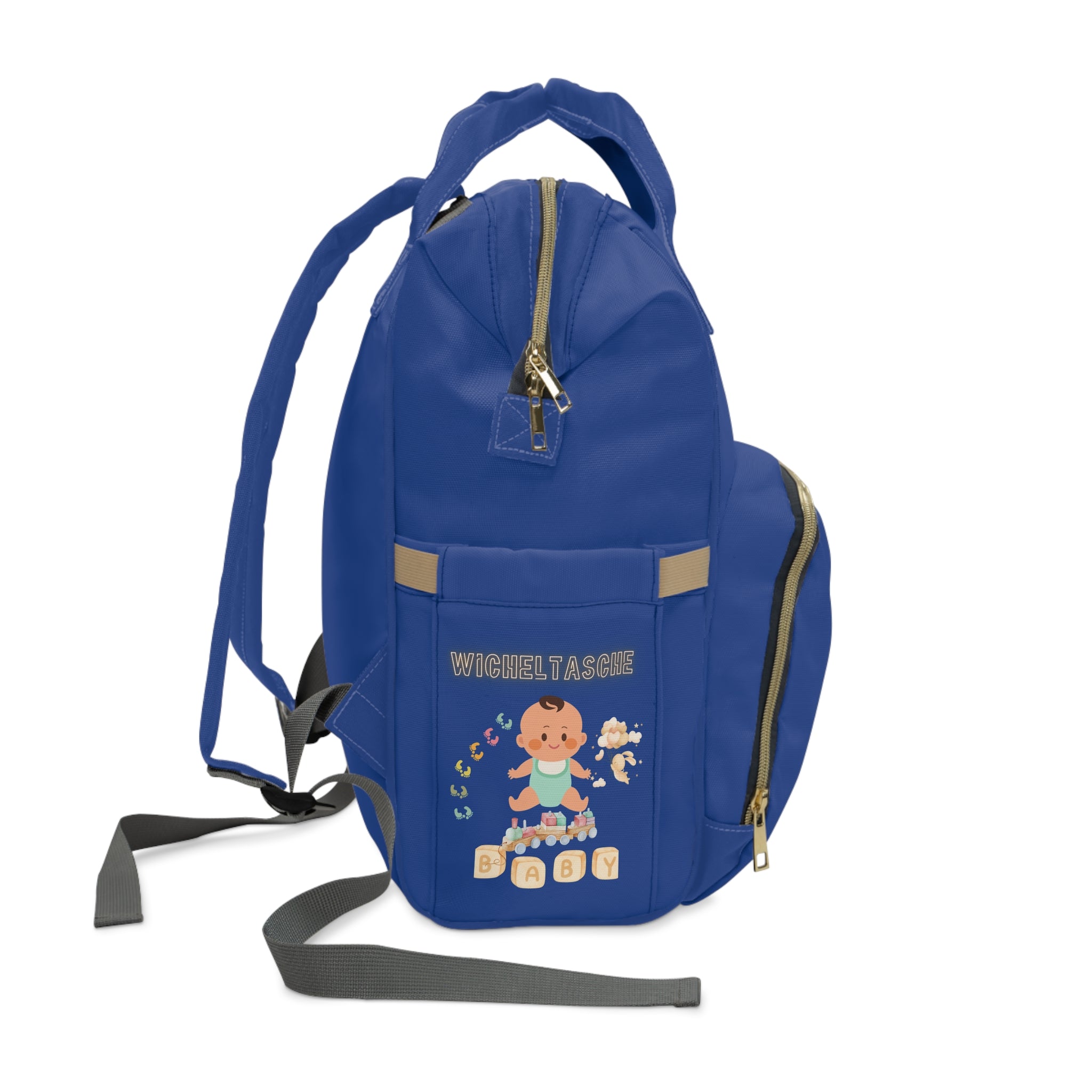Stilvoller multifunktionaler Wickelrucksack für junge Mütter – Baby Essentials Gear blau Seite