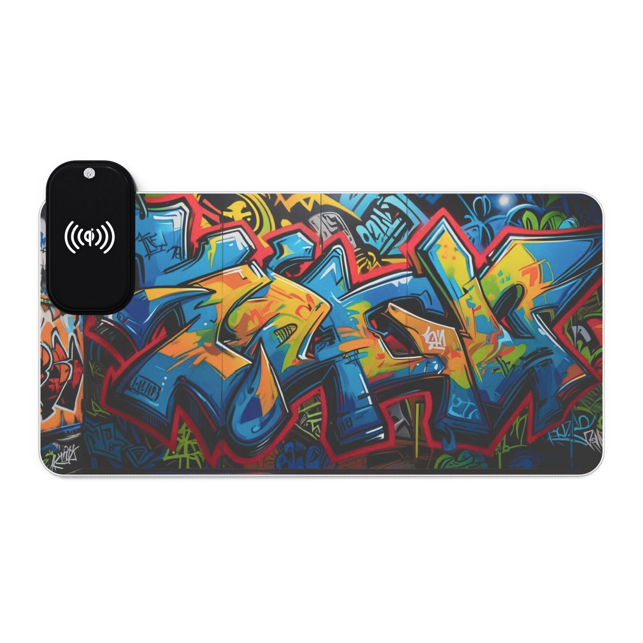 LED-Gaming-Mauspad – Kabelloses Laden, buntes Graffiti-Design