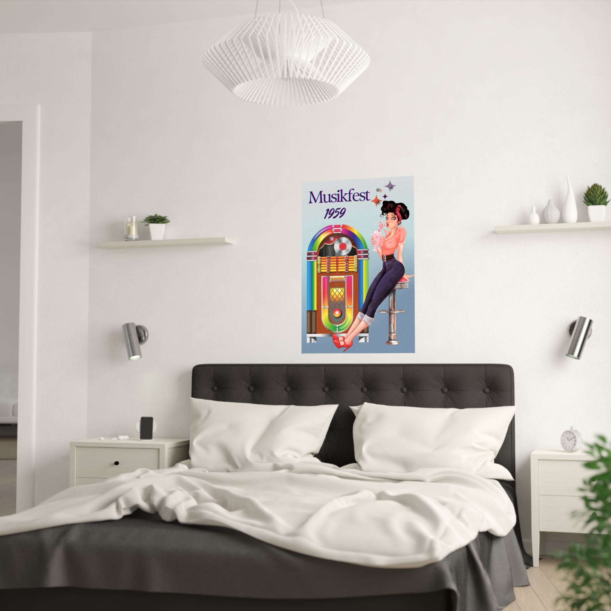 Retro Musik Festival Poster, Vintage Jukebox Kunstdruck über das Bett
