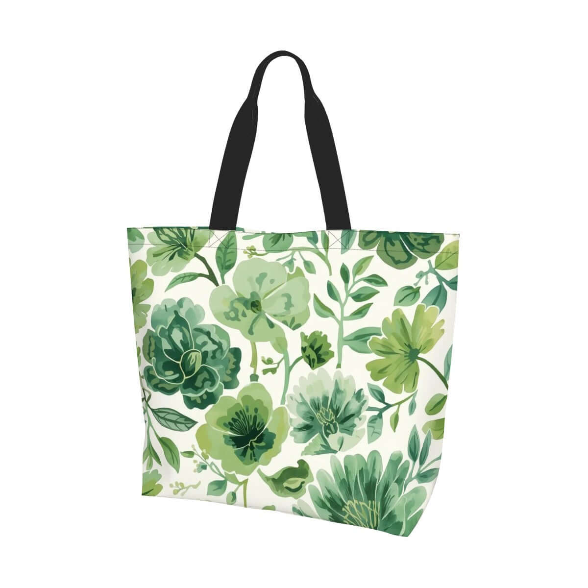 Grüne florale große Schultertasche für Damen aus Polyester, einseitiger Druck, sublimierte Kunst, wasserabweisend und geräumig.