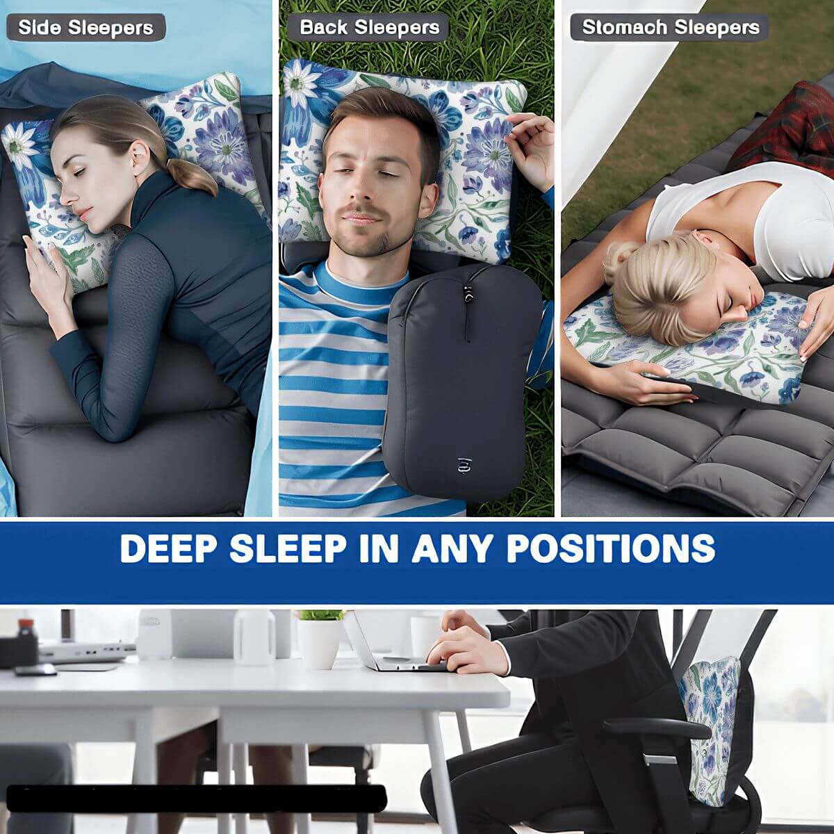 Video Aufblasbares Campingkissen für Rücken-, Seiten- und Bauchschläfer